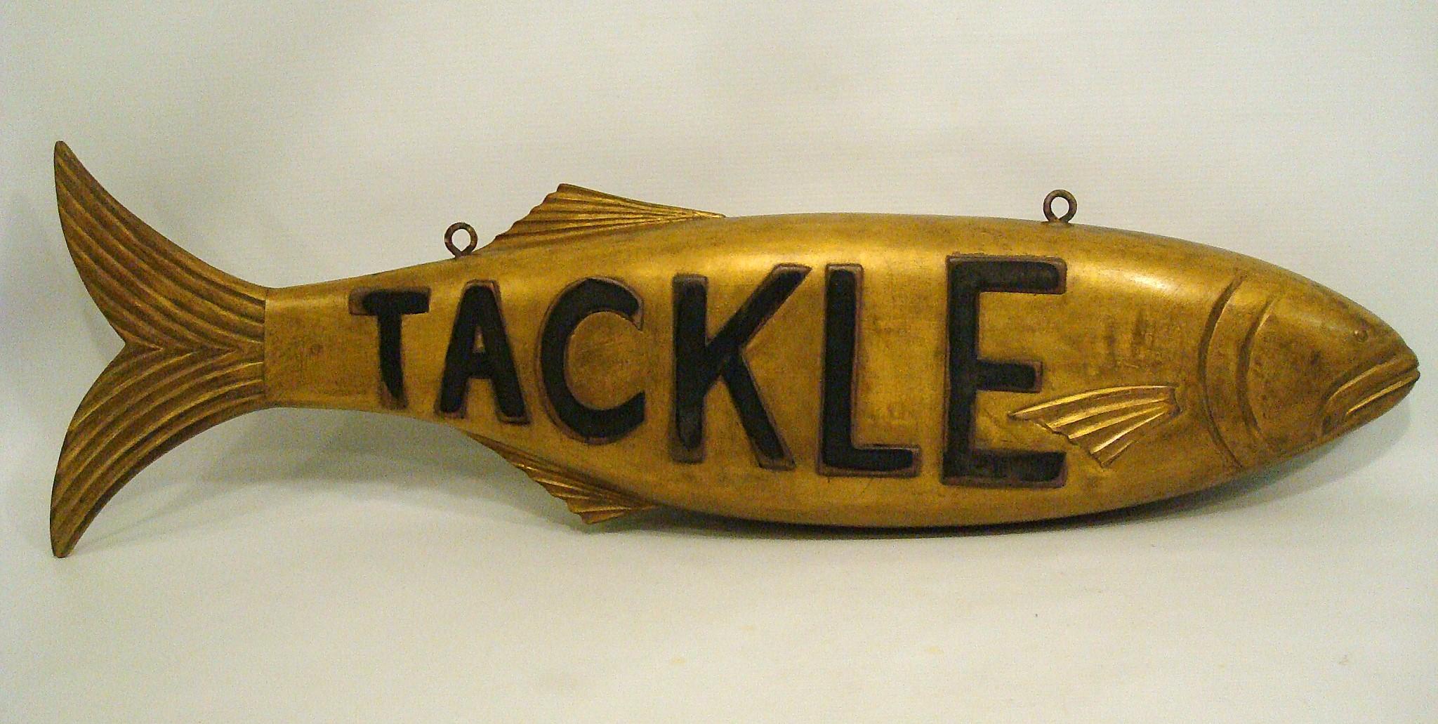 Insegna folkloristica in legno di Tackle Fish Store Teade. Caccia Pesca Cabine.  USA 1930 in vendita 4
