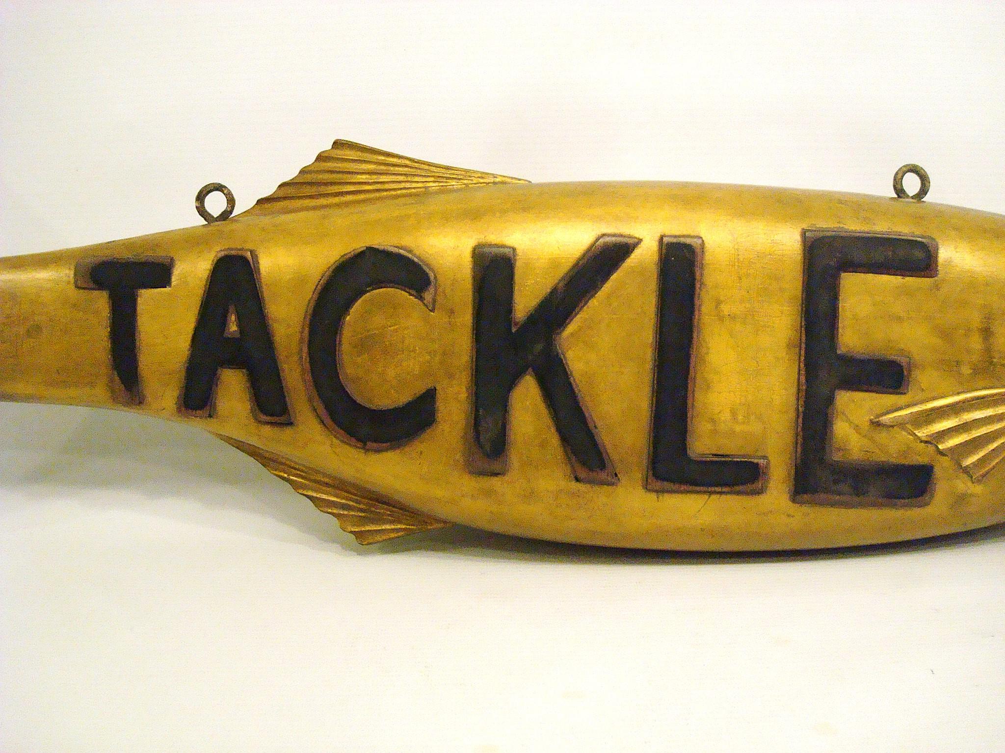 Insegna folkloristica in legno di Tackle Fish Store Teade. Caccia Pesca Cabine.  USA 1930 in vendita 7