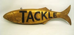 Tackle Fish Store Teade Wooden Folk Art Sign. Hunting Fishing Cabin.  USA 1930´s