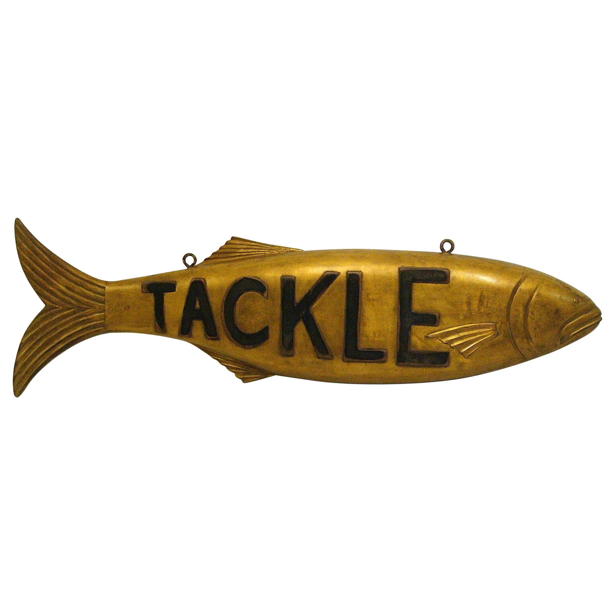 Insegna folkloristica in legno di Tackle Fish Store Teade. Caccia Pesca Cabine.  USA 1930 in vendita