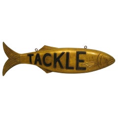 Tackle Fish Store Teade Wooden Folk Art Sign. Hunting Fishing Cabin.  USA 1930´s