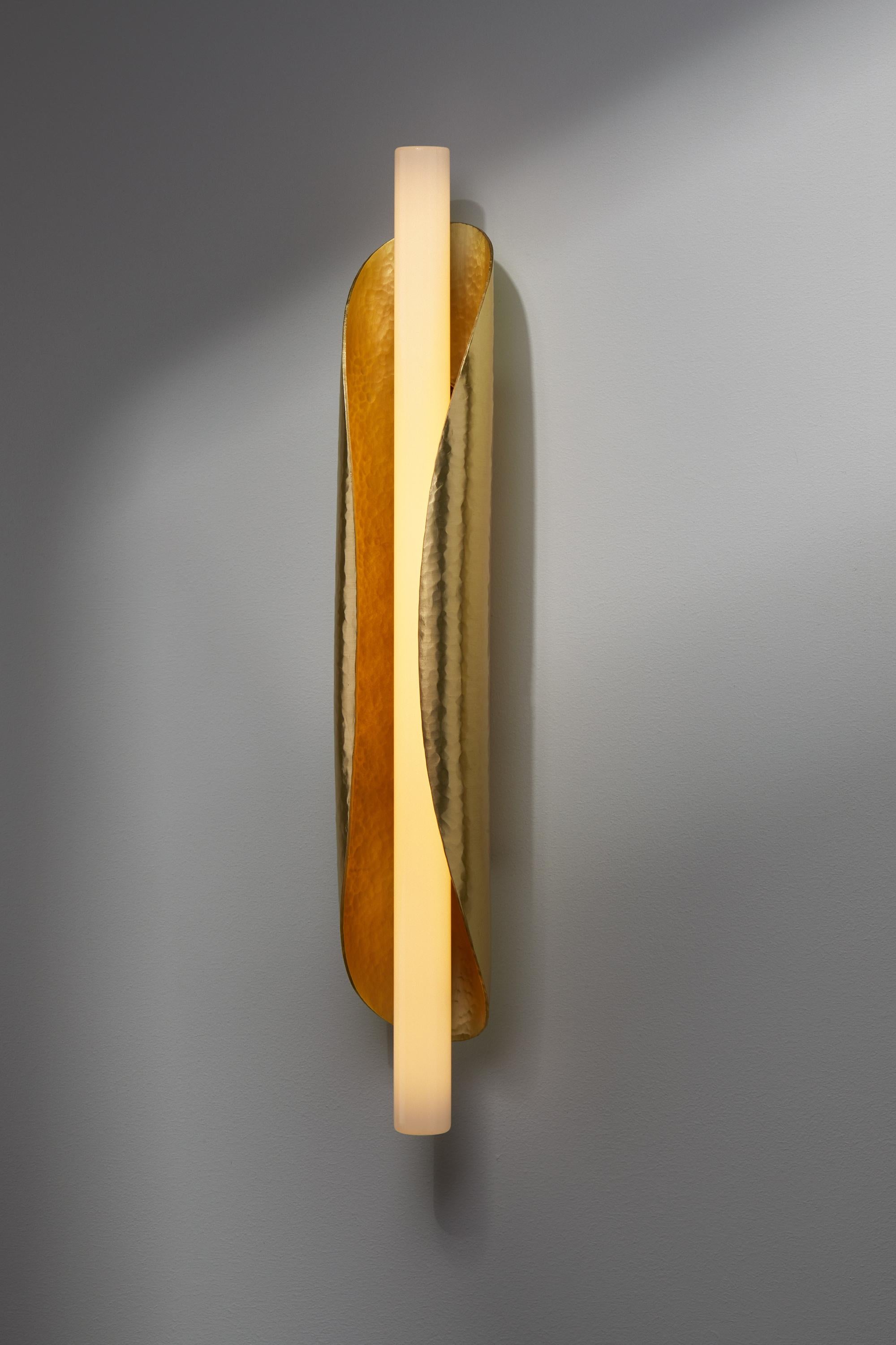 Arts and Crafts Taco De Luz 50 Wall Sconce made of Hammered Brass by Aristotelis Barakos For Sale