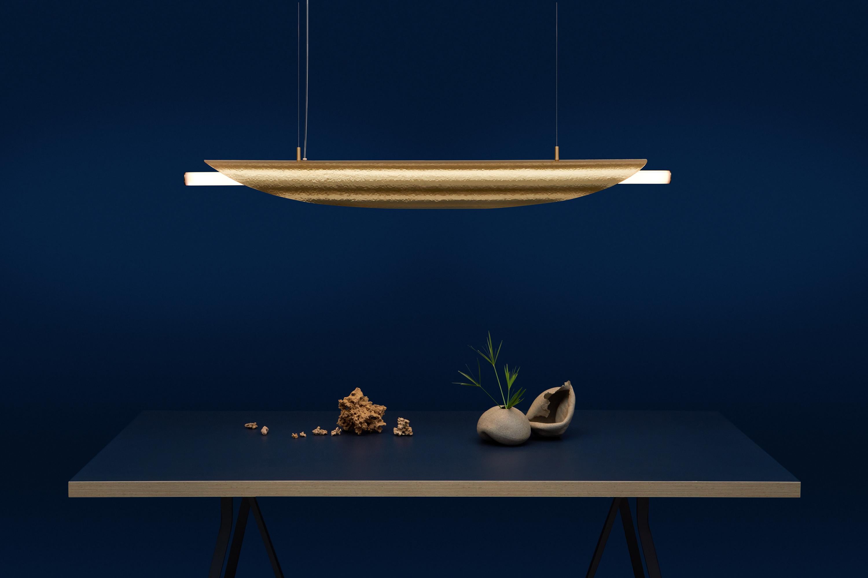 A formidable piece of lighting design that can also grace any space as a streamlined sculptural object when not illuminated, Taco de Luz Grande is a fully custom-designed studio edition by Studio Aristotelis Barakos. A celebration of craftsmanship