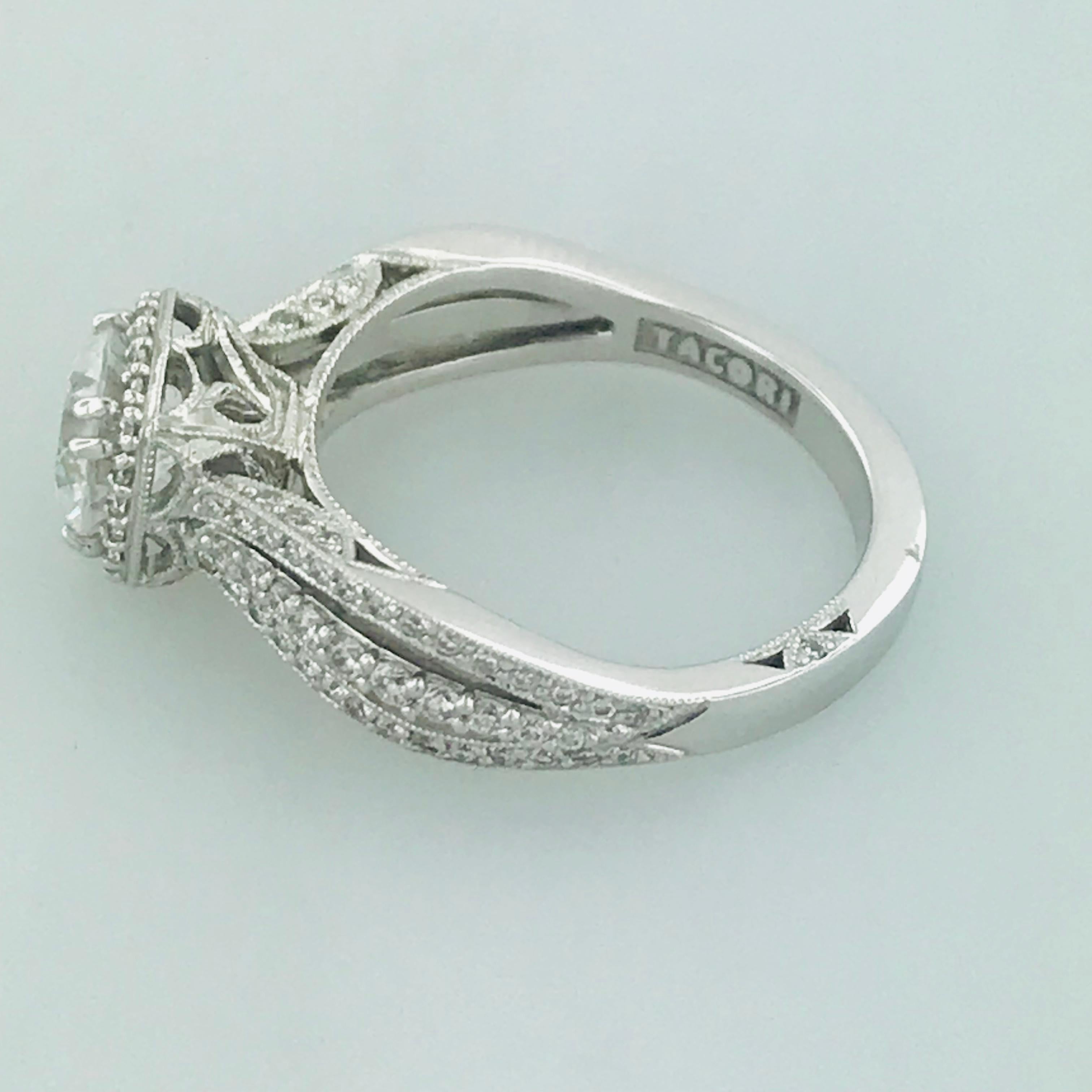 Artisan Tacori 1 Carat GIA Certified Round Diamond 18 Karat Gold Halo Engagement Ring For Sale
