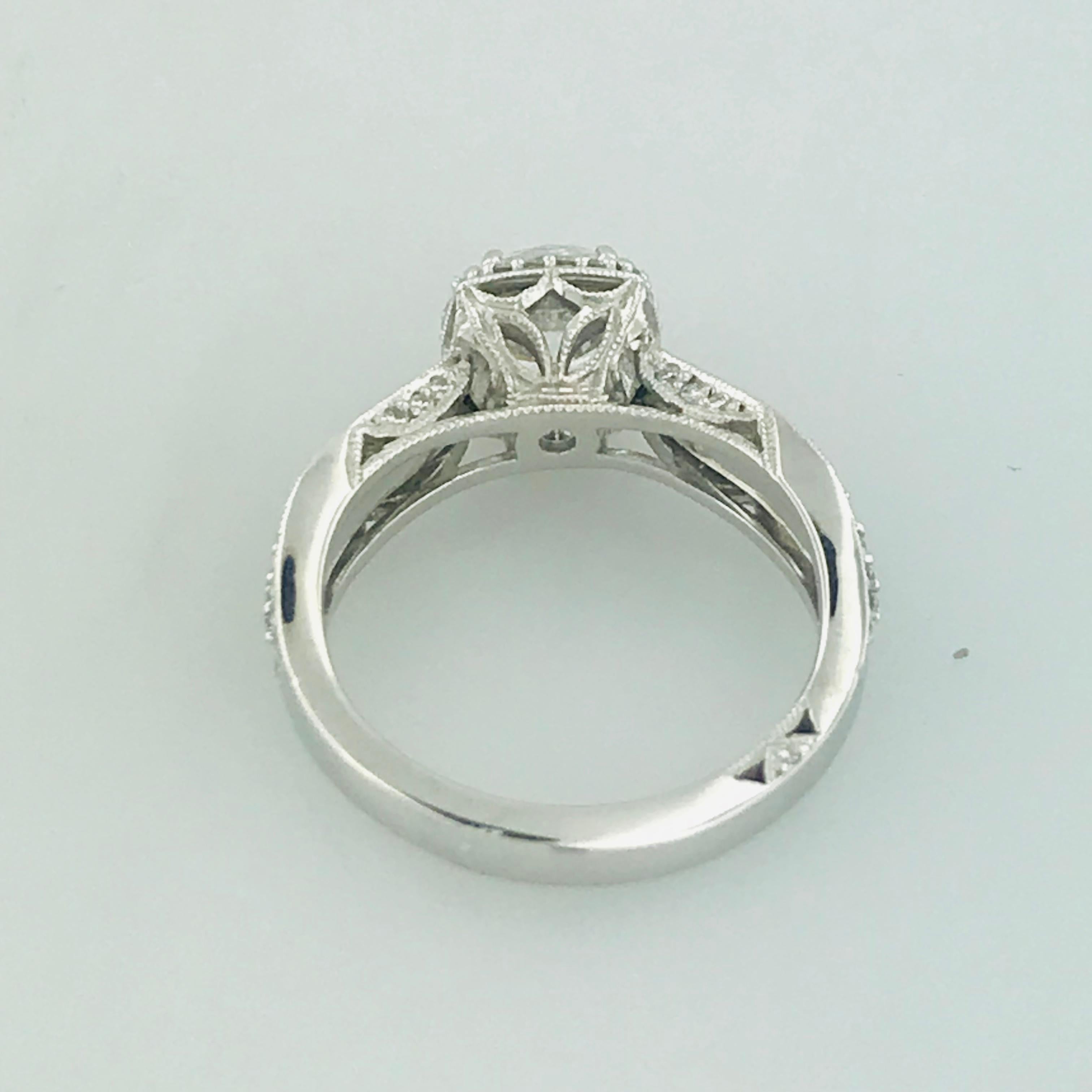 Round Cut Tacori 1 Carat GIA Certified Round Diamond 18 Karat Gold Halo Engagement Ring For Sale