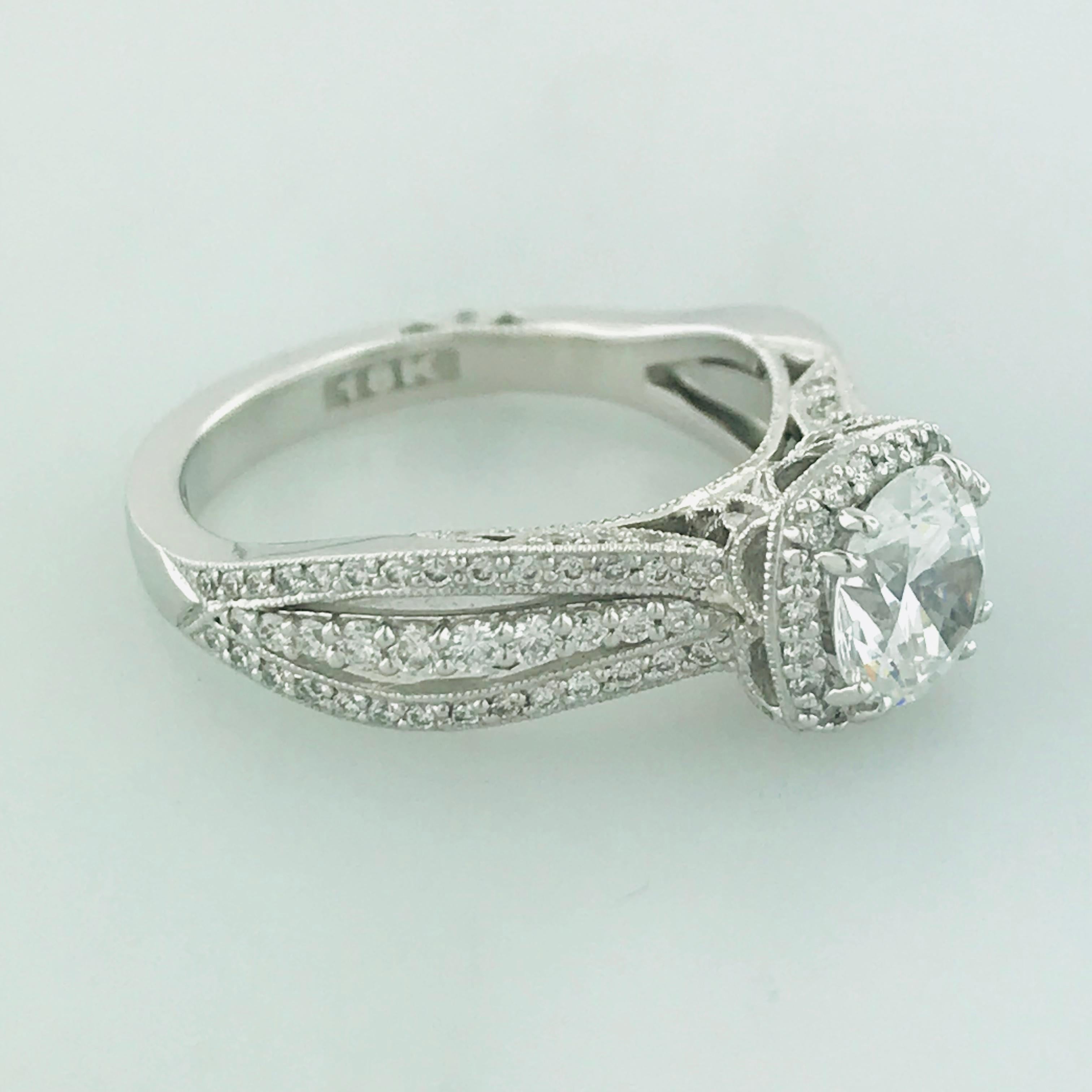 Women's Tacori 1 Carat GIA Certified Round Diamond 18 Karat Gold Halo Engagement Ring For Sale