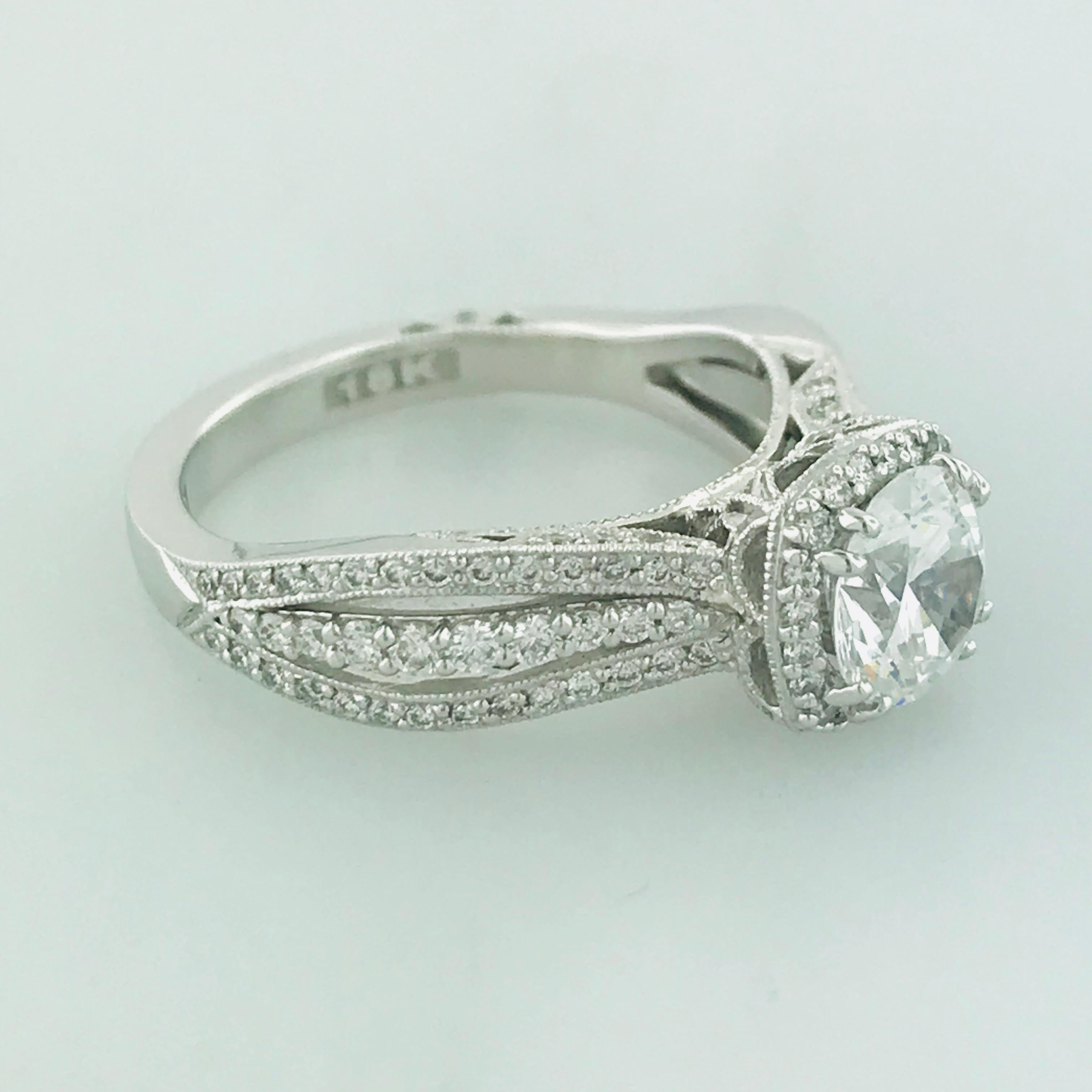 Women's Tacori 1 Carat GIA Certified Round Diamond 18 Karat Gold Halo Engagement Ring