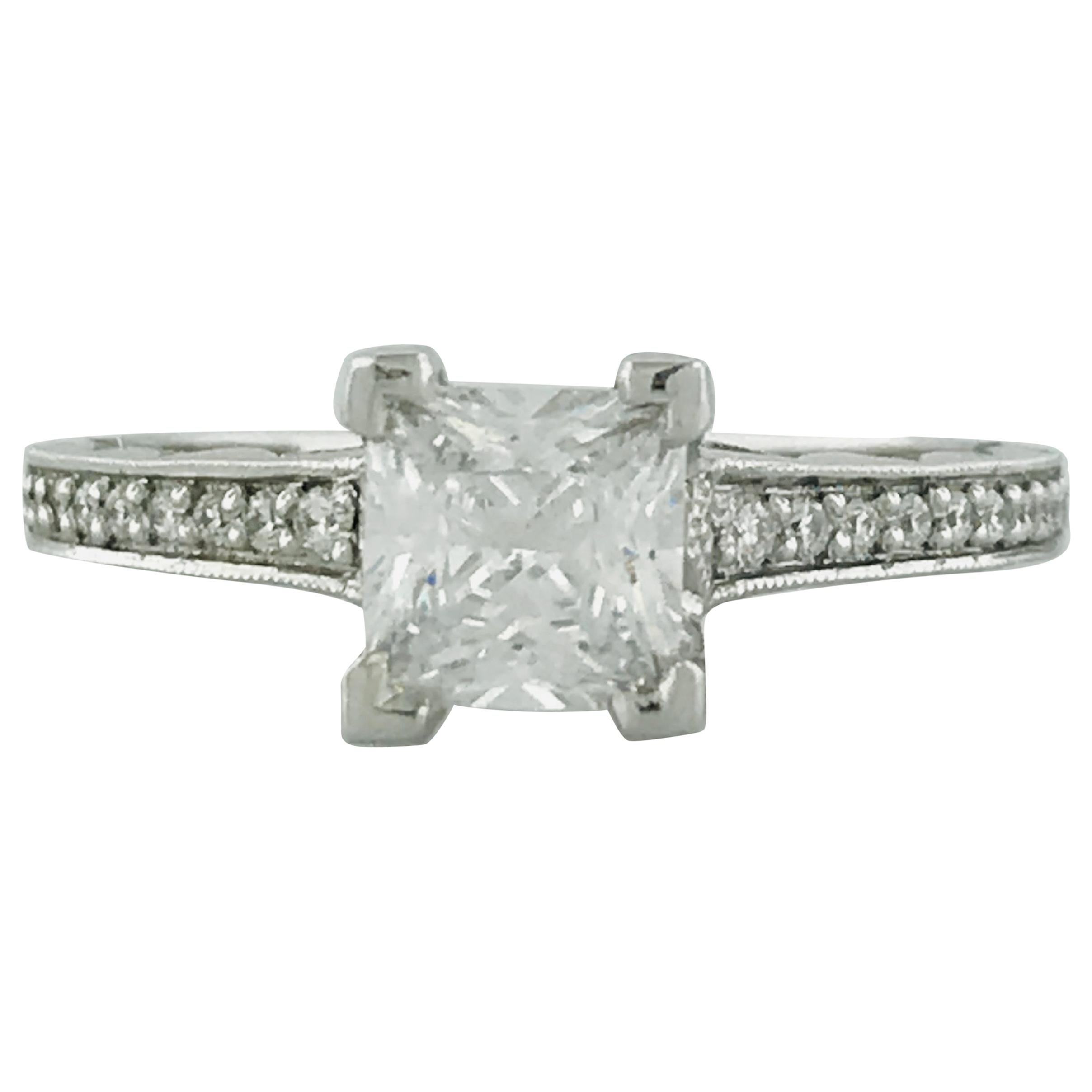 Tacori 1.00 Carat Princess Cut or Square Diamond 18 Karat White Gold Ring For Sale