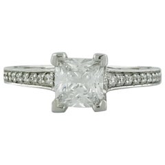 Used Tacori 1.00 Carat Princess Cut or Square Diamond 18 Karat White Gold Ring