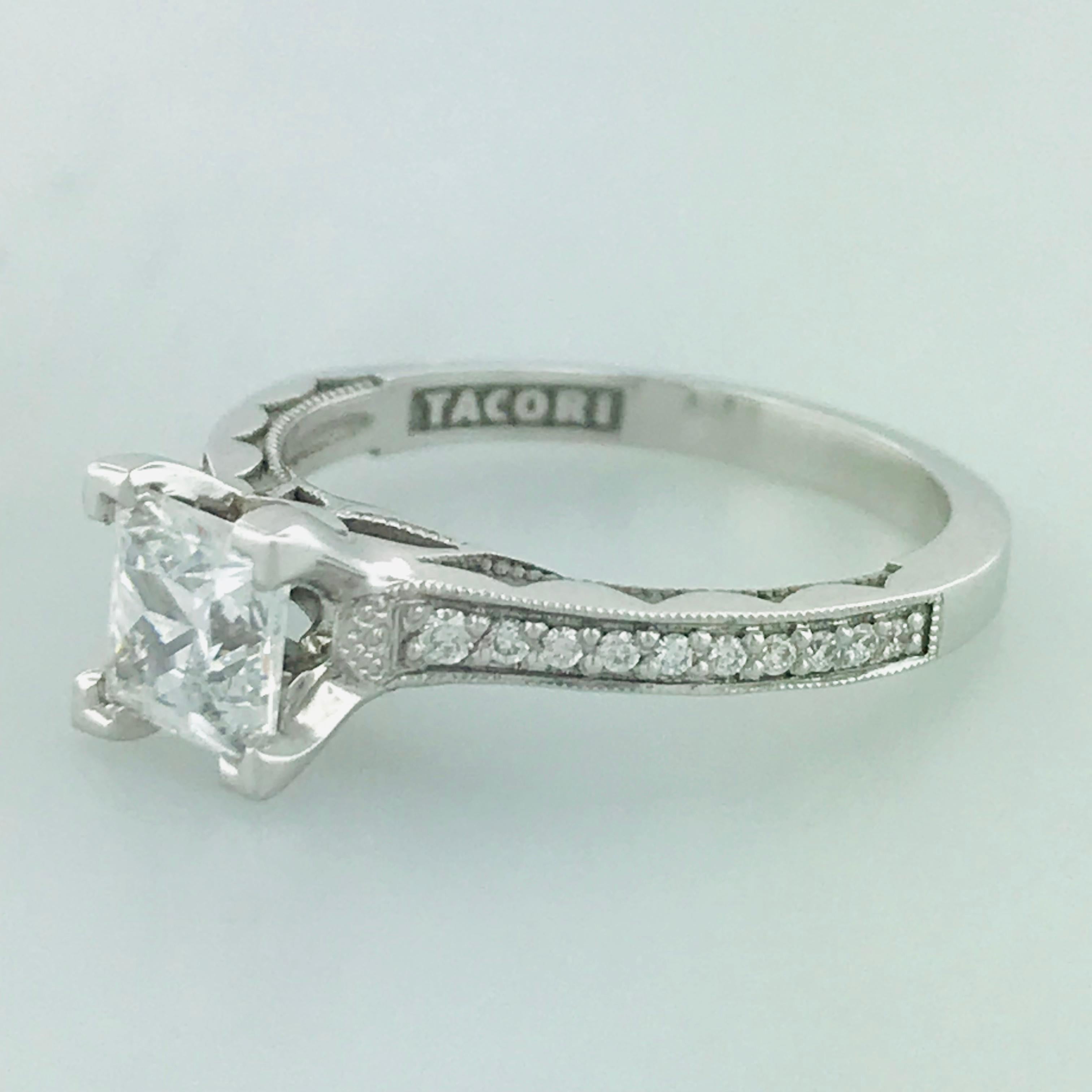 Artisan Tacori 1.00 Carat Princess Cut or Square Diamond 18 Karat White Gold Ring For Sale