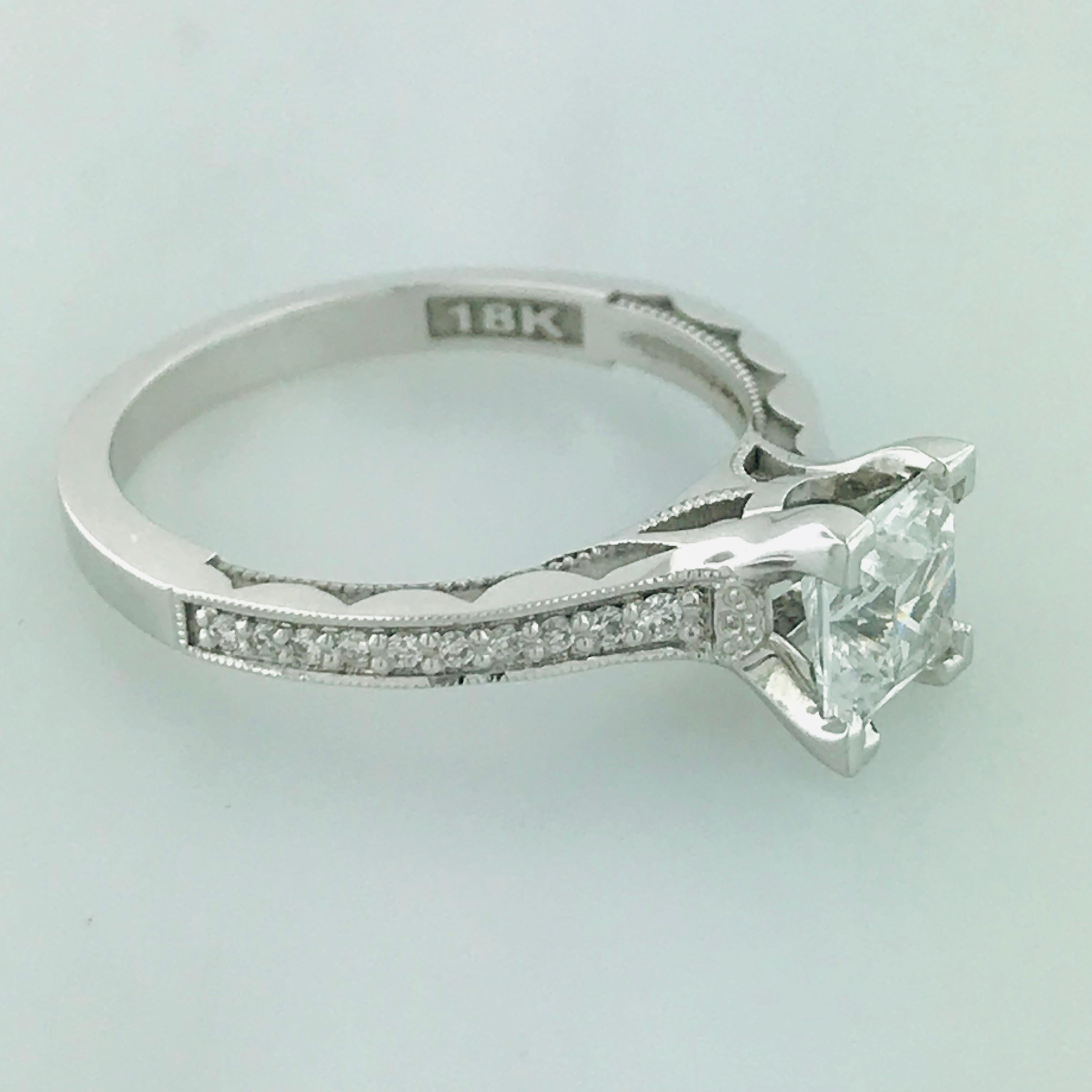 Women's Tacori 1.00 Carat Princess Cut or Square Diamond 18 Karat White Gold Ring For Sale