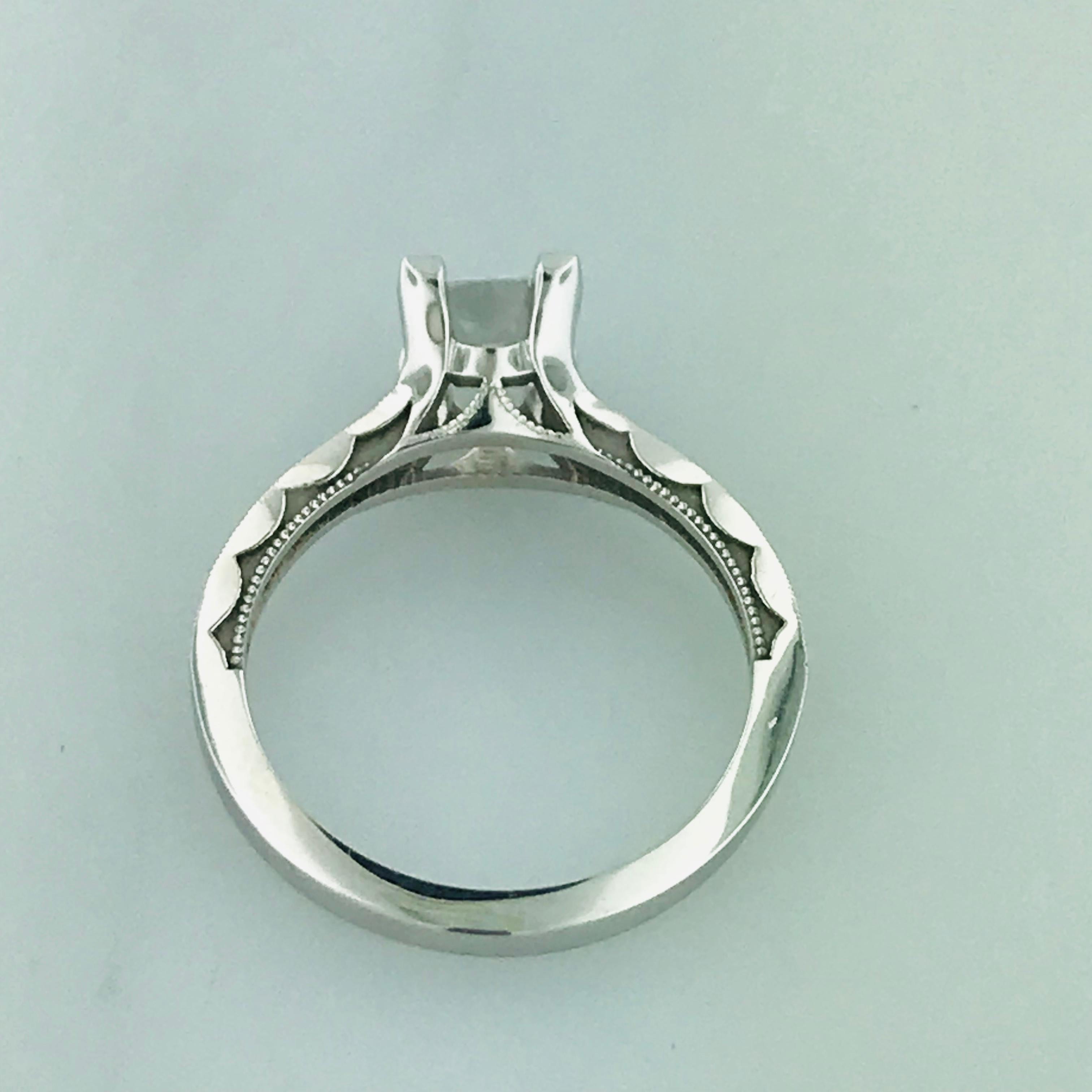 Tacori 1.00 Carat Princess Cut or Square Diamond 18 Karat White Gold Ring For Sale 1