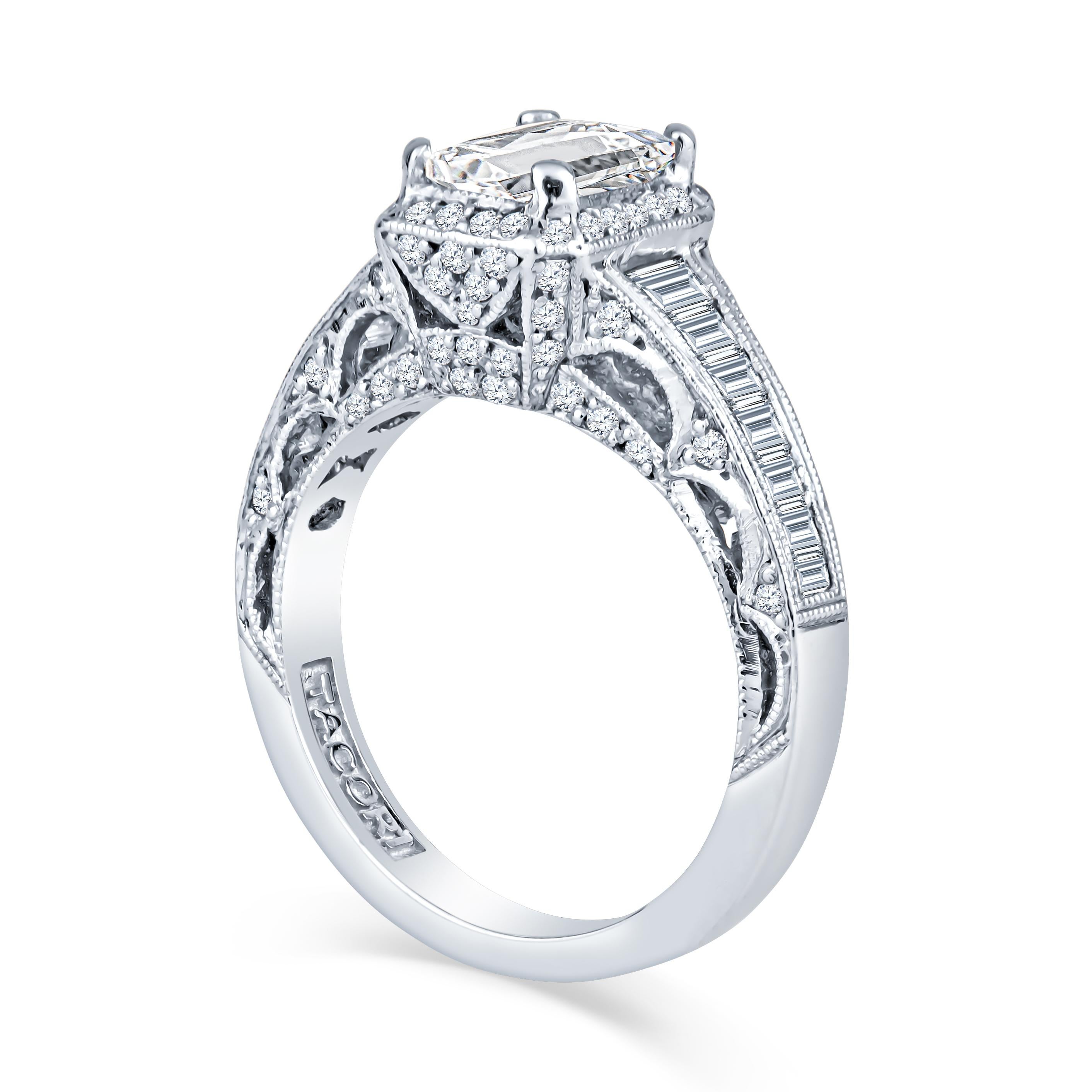 Tacori 1,01 Smaragdschliff Ring mit 1,35 Karat seitlichem Diamant, GIA zertifiziert im Zustand „Hervorragend“ im Angebot in Houston, TX