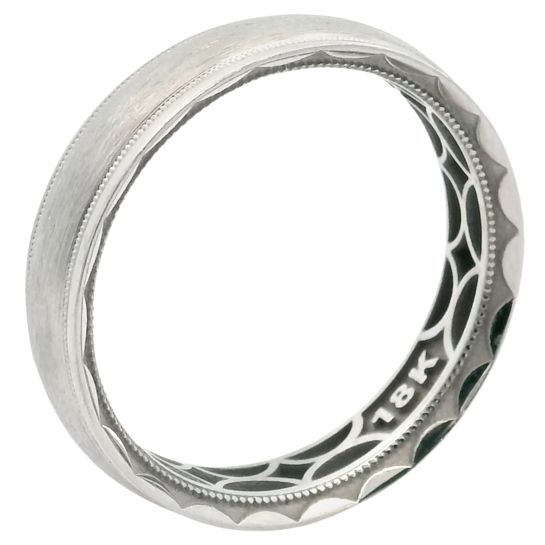 Tacori 106-6WB 6mm Men's Wedding Band 18K White Gold, Brushed and High Polish For Sale