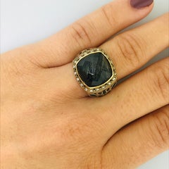 Tacori 11 carat Rutilated Quartz & Black Spinel .07 carat Diamond 18K Gold Ring