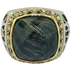 Anello Tacori in oro 18K con quarzo rutilato e spinello nero da 11 carati e diamante da 0,07 carati