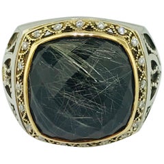 Tacori 11 carat Rutilated Quartz & Black Spinel .07 carat Diamond 18K Gold Ring