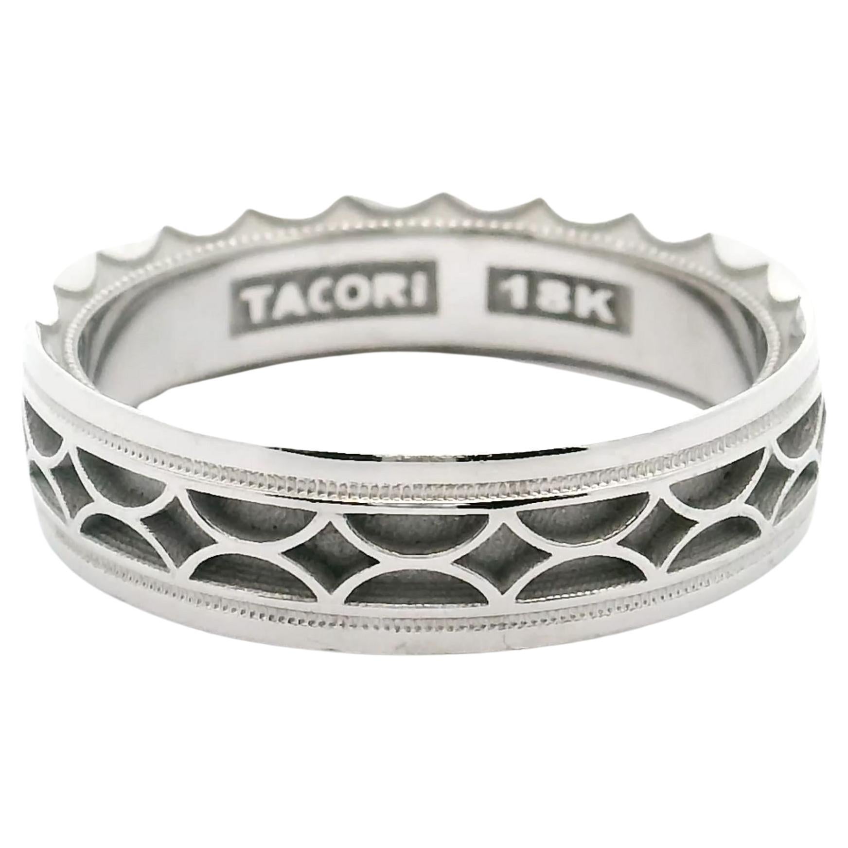 Tacori 113-6W Men's Wedding Band, 18K White Gold, Brushed and High Polish, 6mm For Sale