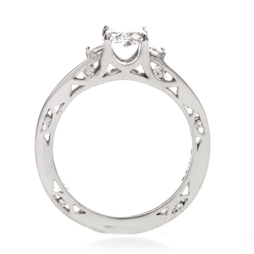 Women's Tacori 1.13 Carat GIA Cushion Diamond Platinum Three-Stone Engagement Ring For Sale