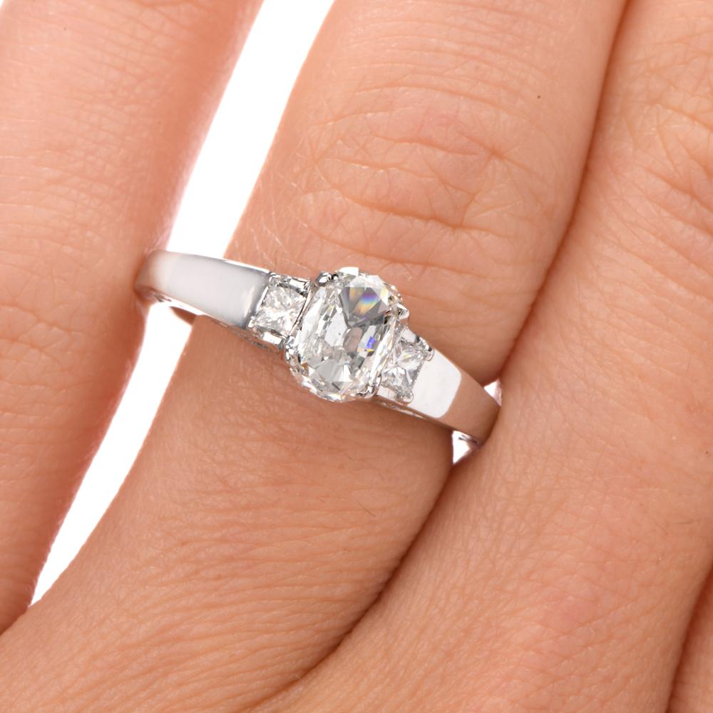 Tacori 1.13 Carat GIA Cushion Diamond Platinum Three-Stone Engagement Ring For Sale 1