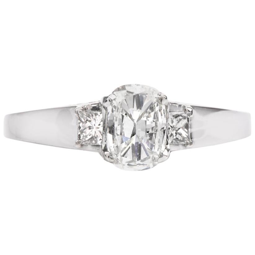 Tacori 1.13 Carat GIA Cushion Diamond Platinum Three-Stone Engagement Ring For Sale