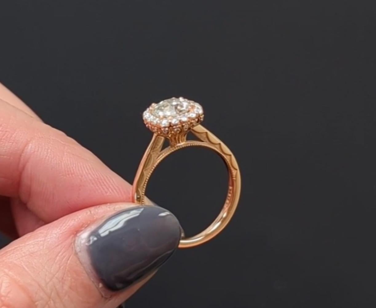 Tacori 1.5 Carat Diamond Engagement Ring Old European Cut 18k Rose Gold In Excellent Condition In Rome, IT