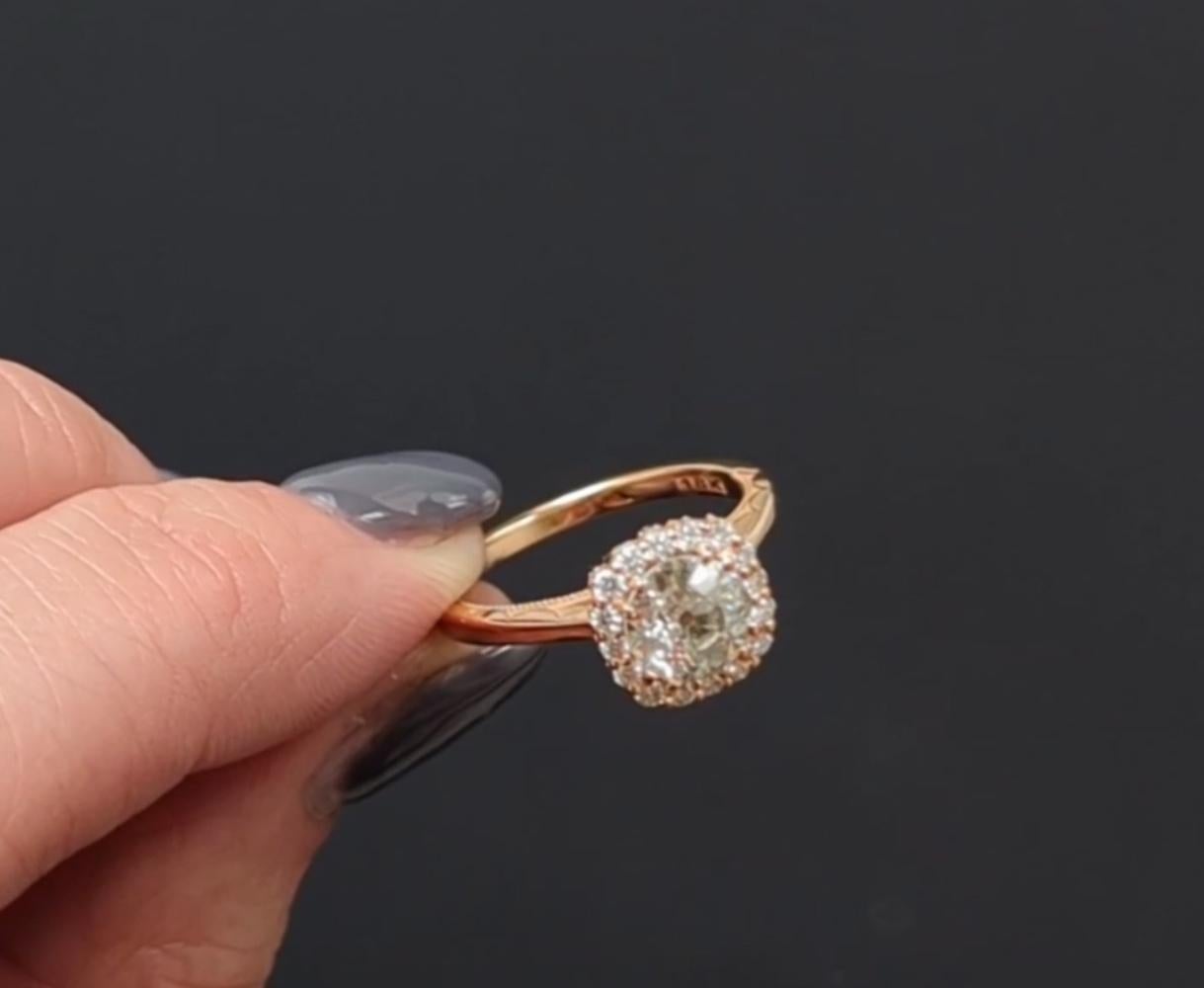 Women's or Men's Tacori 1.5 Carat Diamond Engagement Ring Old European Cut 18k Rose Gold