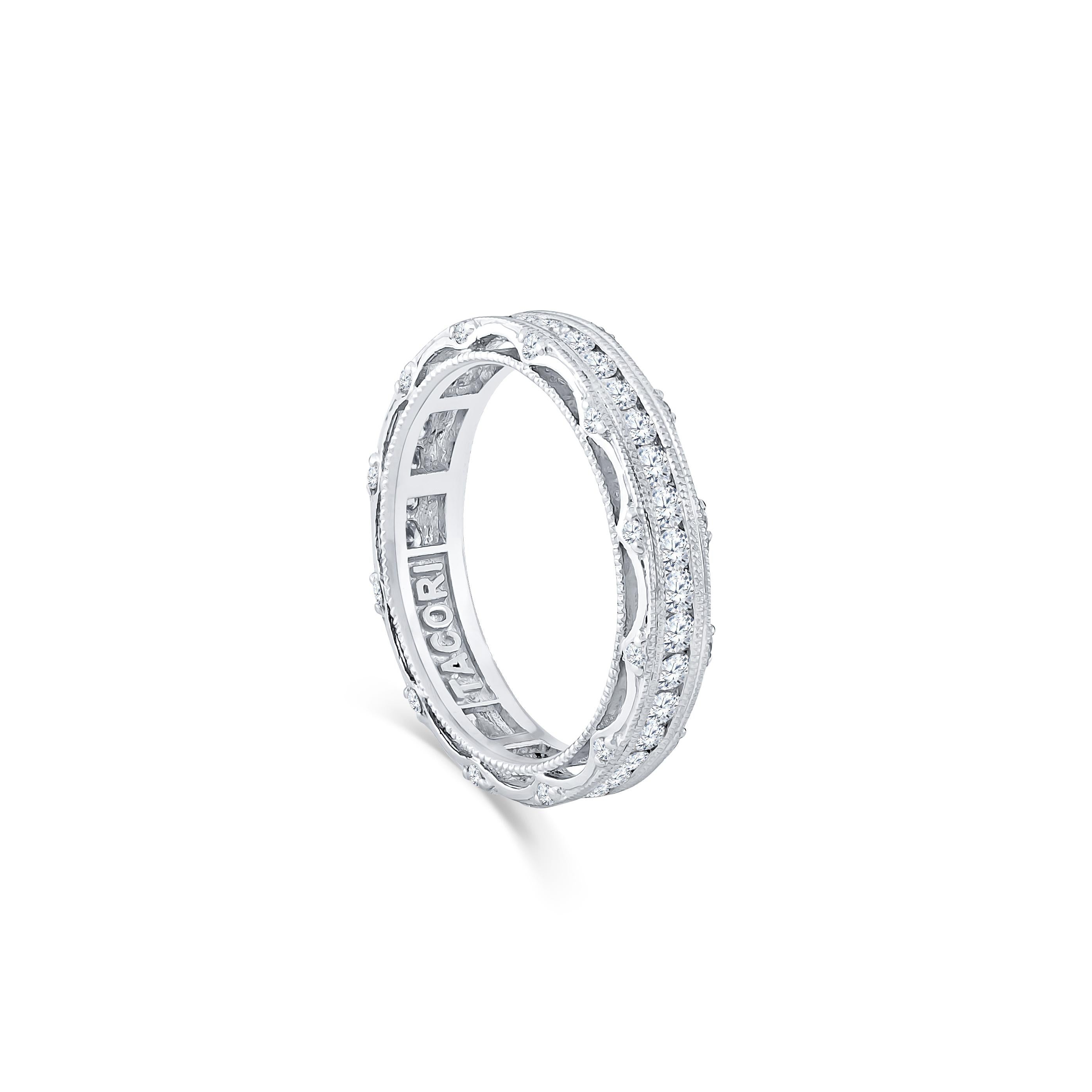 Round Cut Tacori 1.53 Carat GIA Round Diamond Platinum Ring and Wedding Band, Set