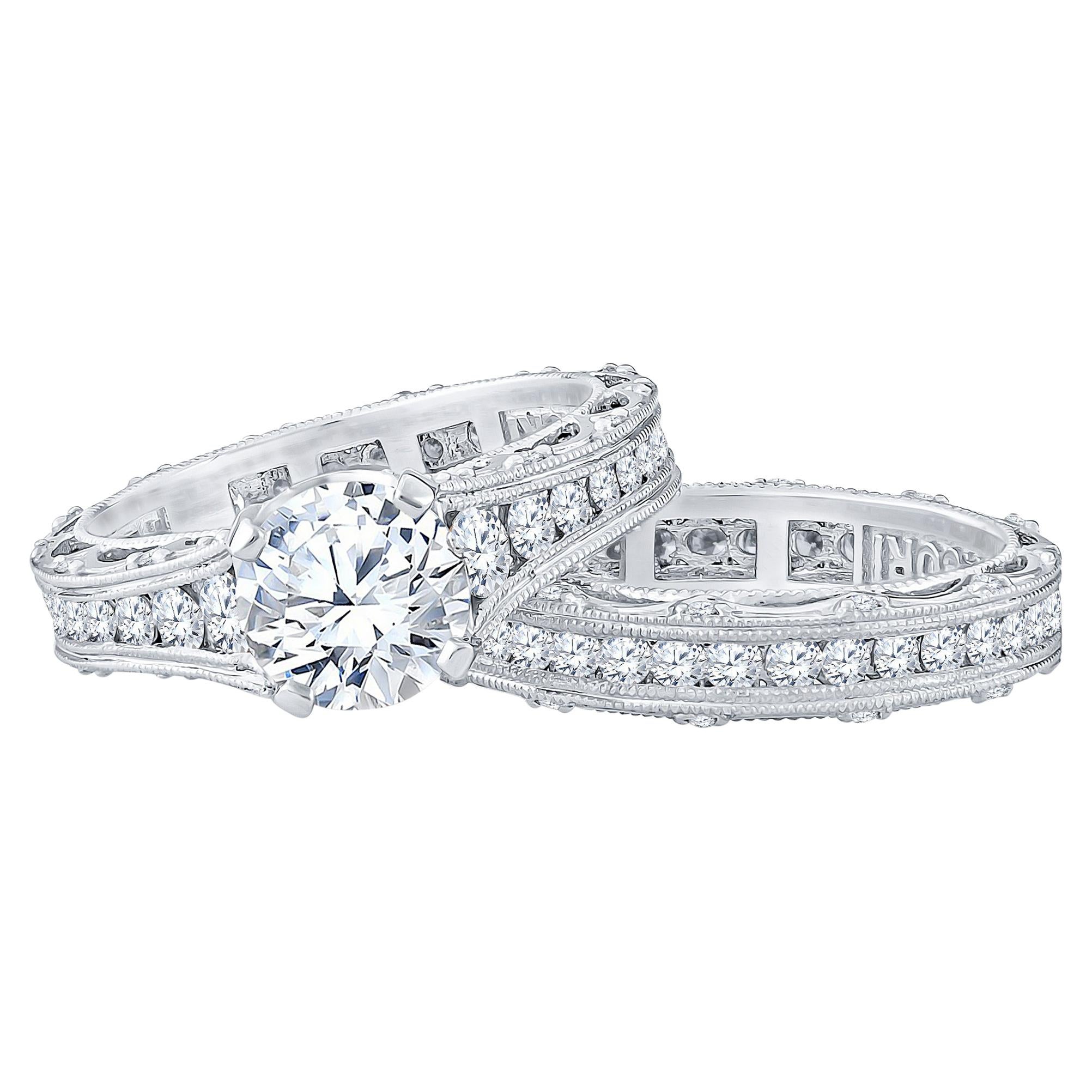 Tacori 1.53 Carat GIA Round Diamond Platinum Ring and Wedding Band, Set
