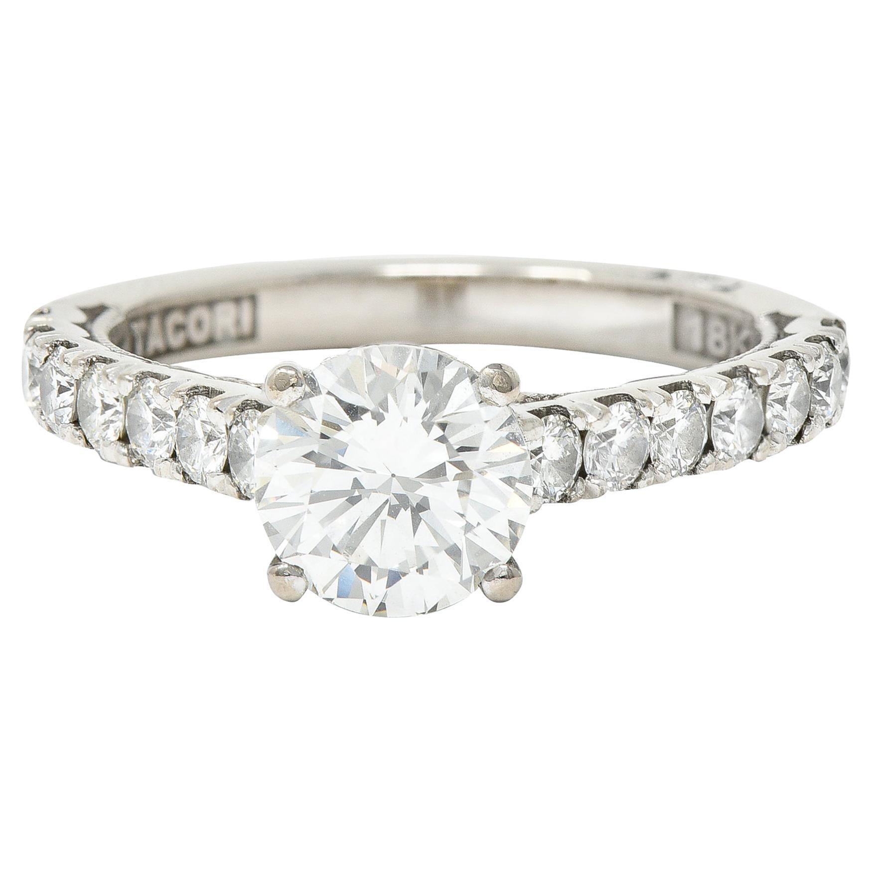 Tacori 1.71 Carats Diamond 18 Karat White Gold Engagement Ring GIA For Sale