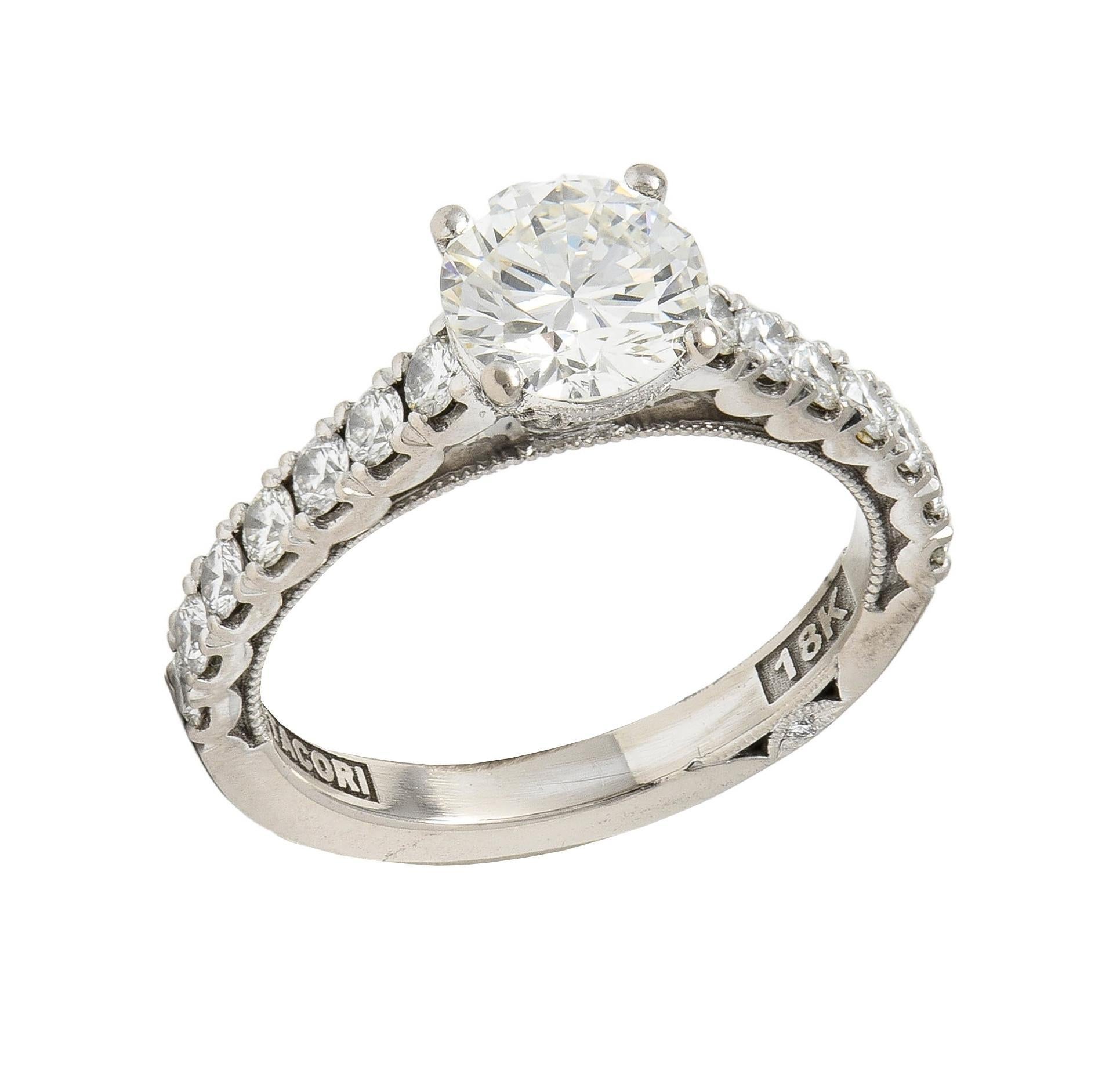 Tacori 1.71 CTW Round Brilliant Diamond 18 Karat White Gold Engagement Ring GIA For Sale 5