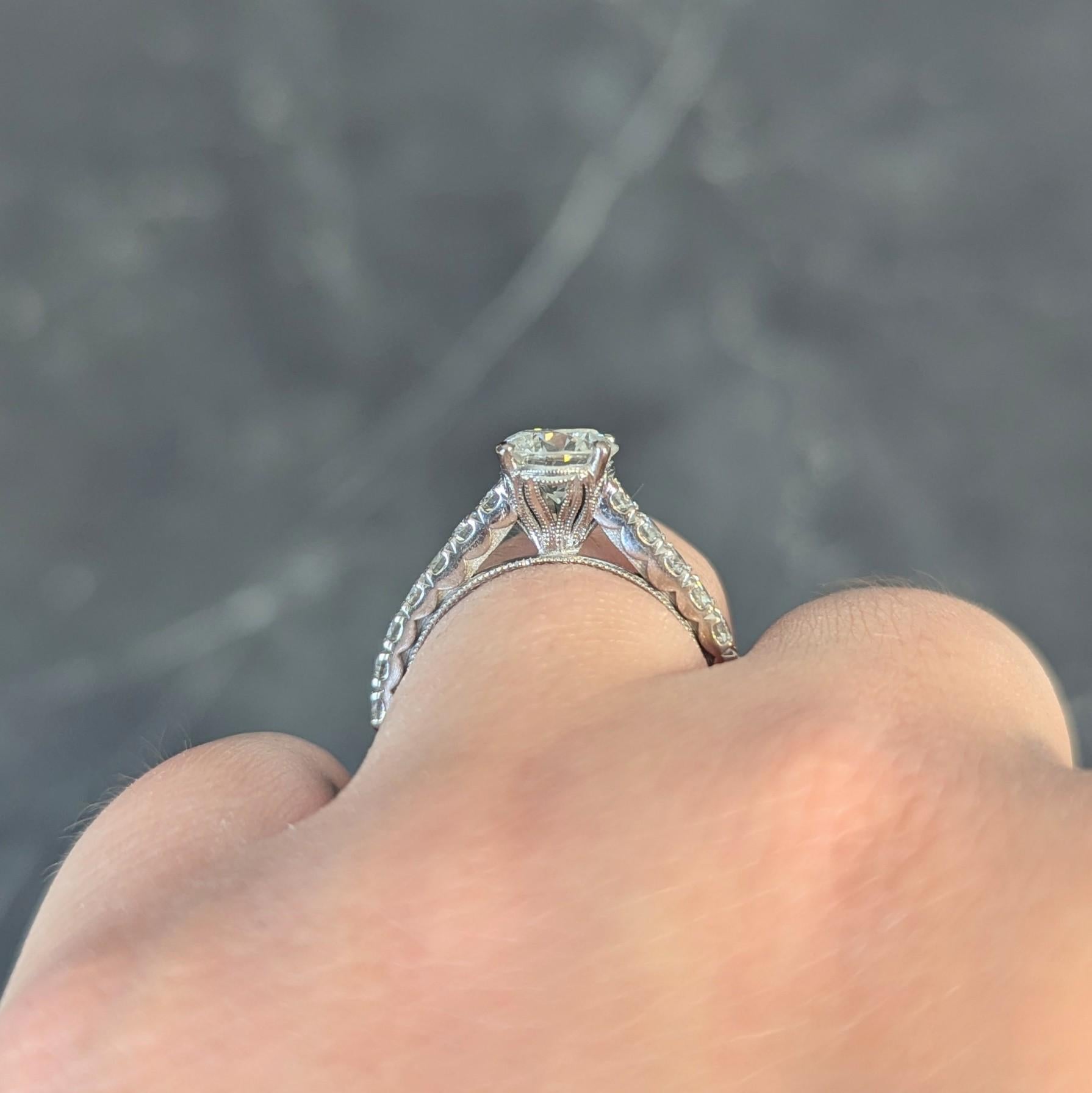 Tacori 1.71 CTW Round Brilliant Diamond 18 Karat White Gold Engagement Ring GIA For Sale 10