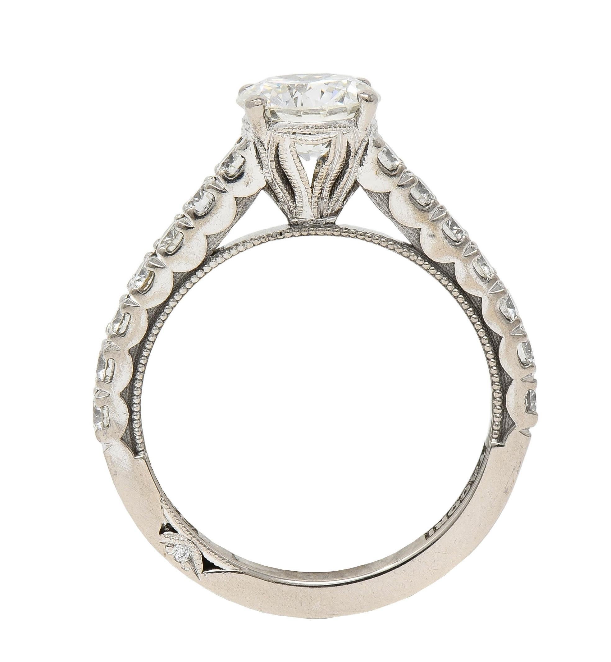 Brilliant Cut Tacori 1.71 CTW Round Brilliant Diamond 18 Karat White Gold Engagement Ring GIA For Sale