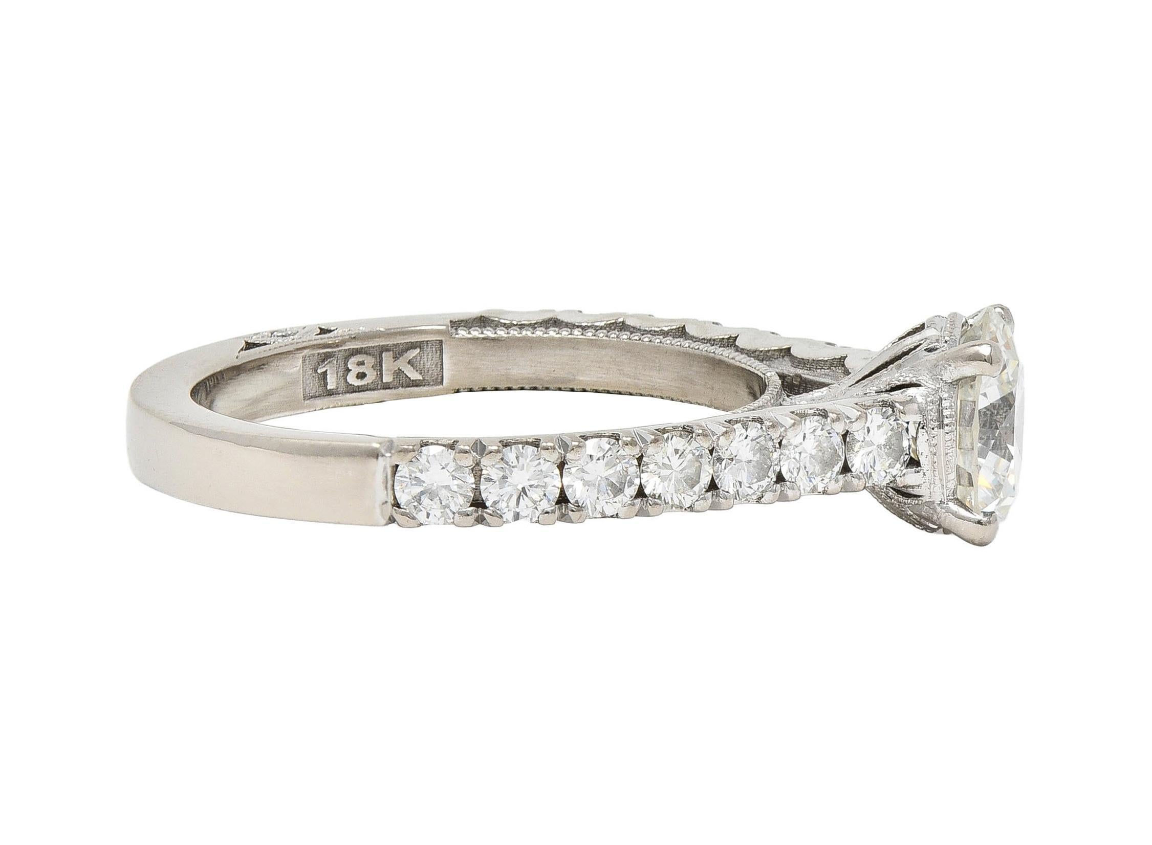 Tacori 1.71 CTW Round Brilliant Diamond 18 Karat White Gold Engagement Ring GIA In Excellent Condition For Sale In Philadelphia, PA