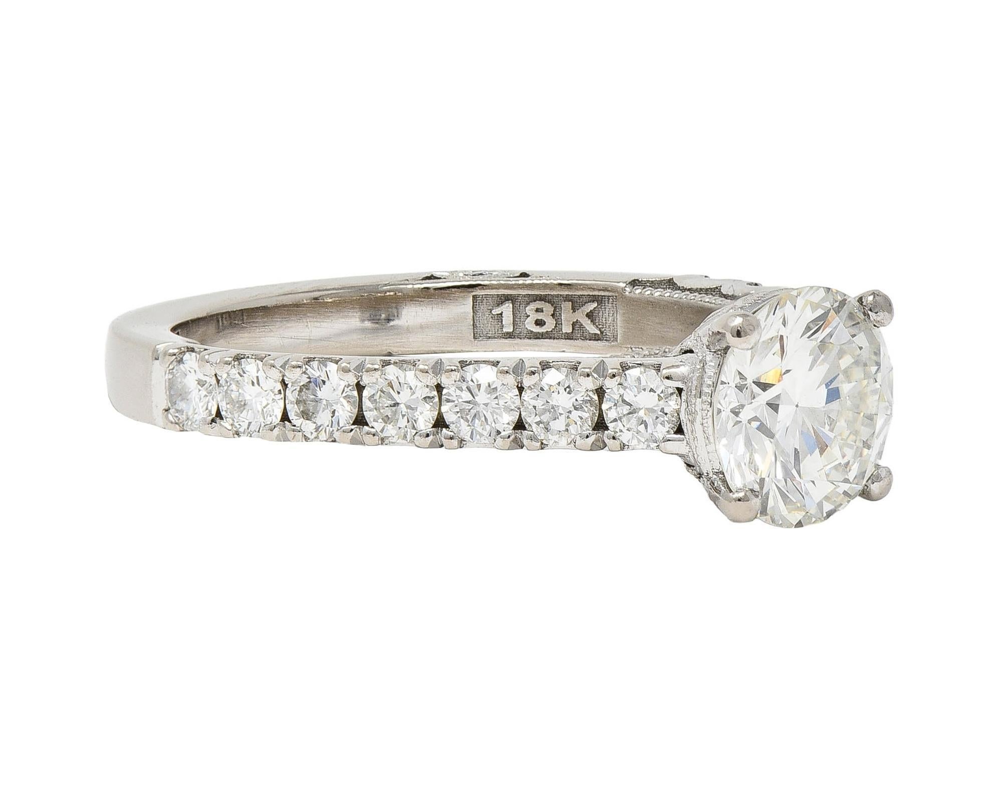 Women's or Men's Tacori 1.71 CTW Round Brilliant Diamond 18 Karat White Gold Engagement Ring GIA For Sale