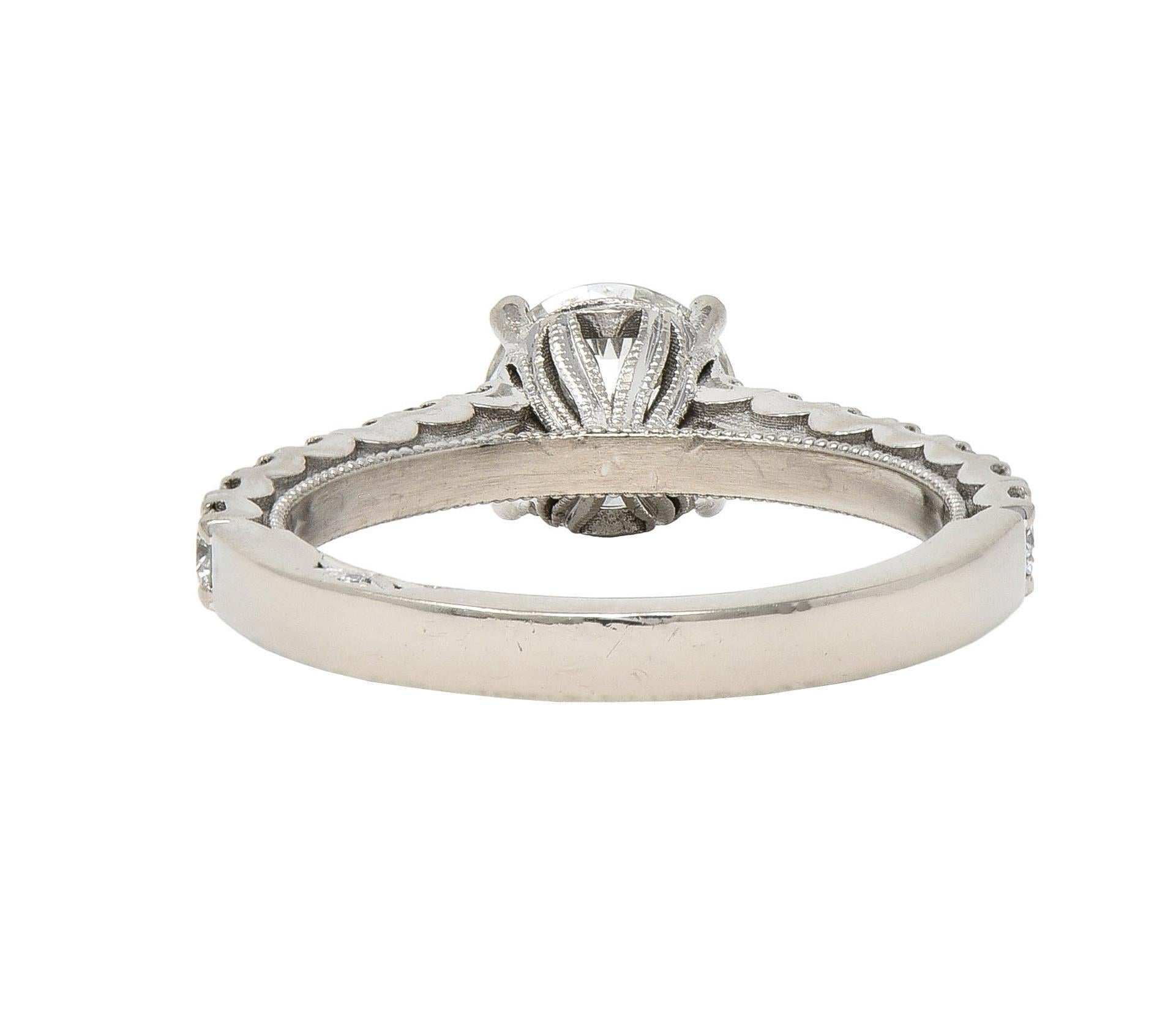 Tacori 1.71 CTW Round Brilliant Diamond 18 Karat White Gold Engagement Ring GIA For Sale 1