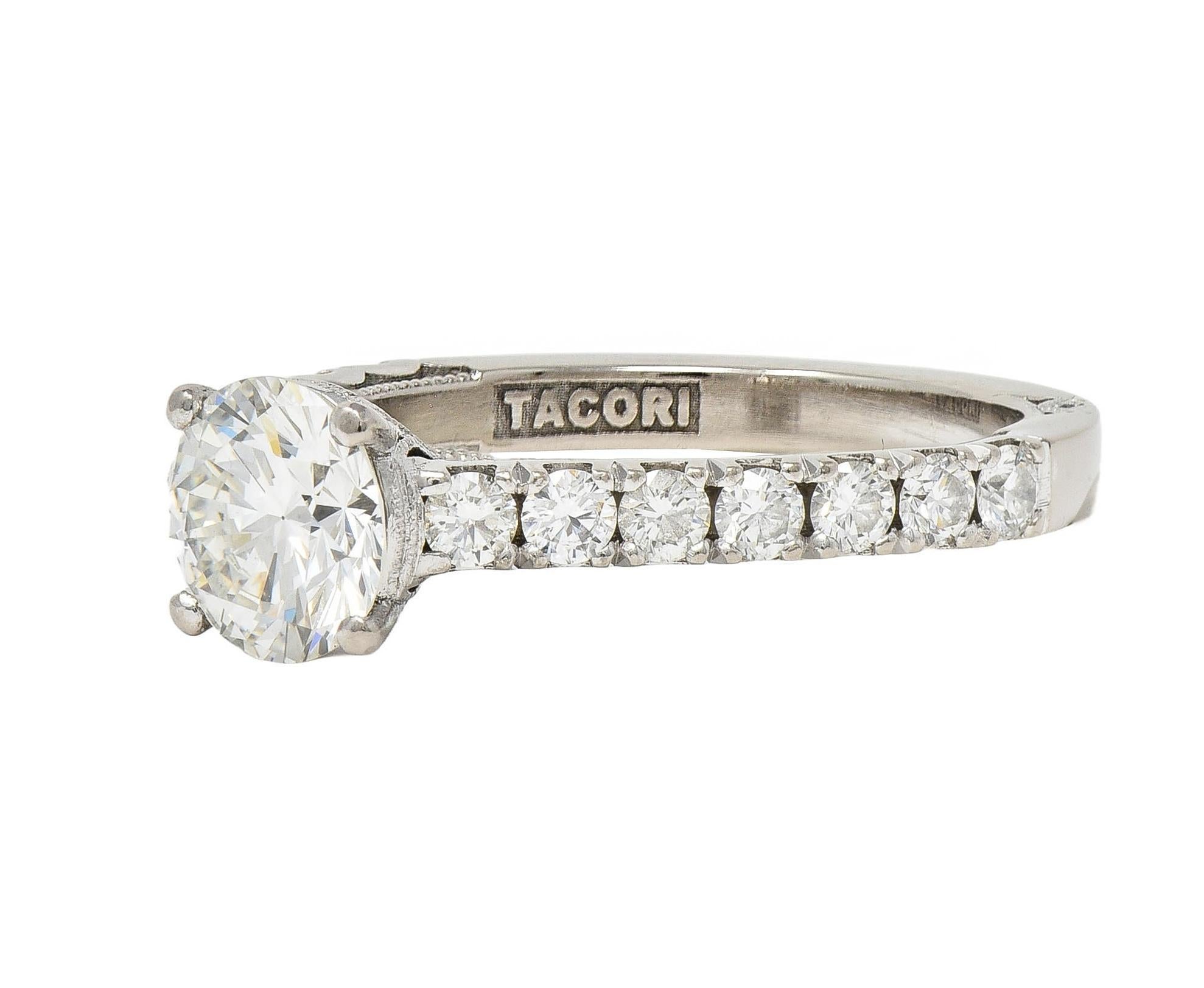 Tacori 1.71 CTW Round Brilliant Diamond 18 Karat White Gold Engagement Ring GIA For Sale 3