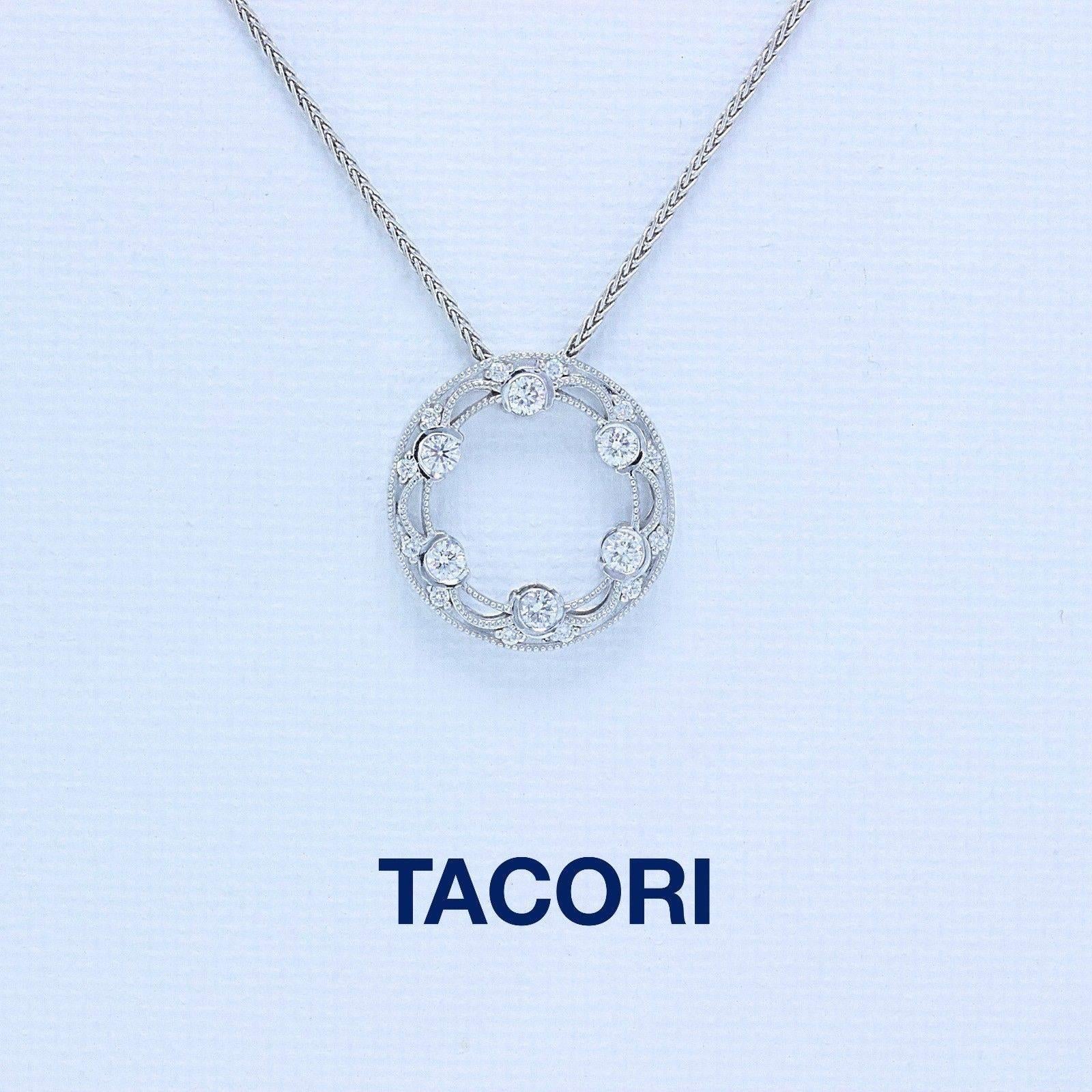 Tacori 18 Karat White Gold Reverse Crescent Silhouette Diamond Necklace Pendant In Excellent Condition In San Diego, CA