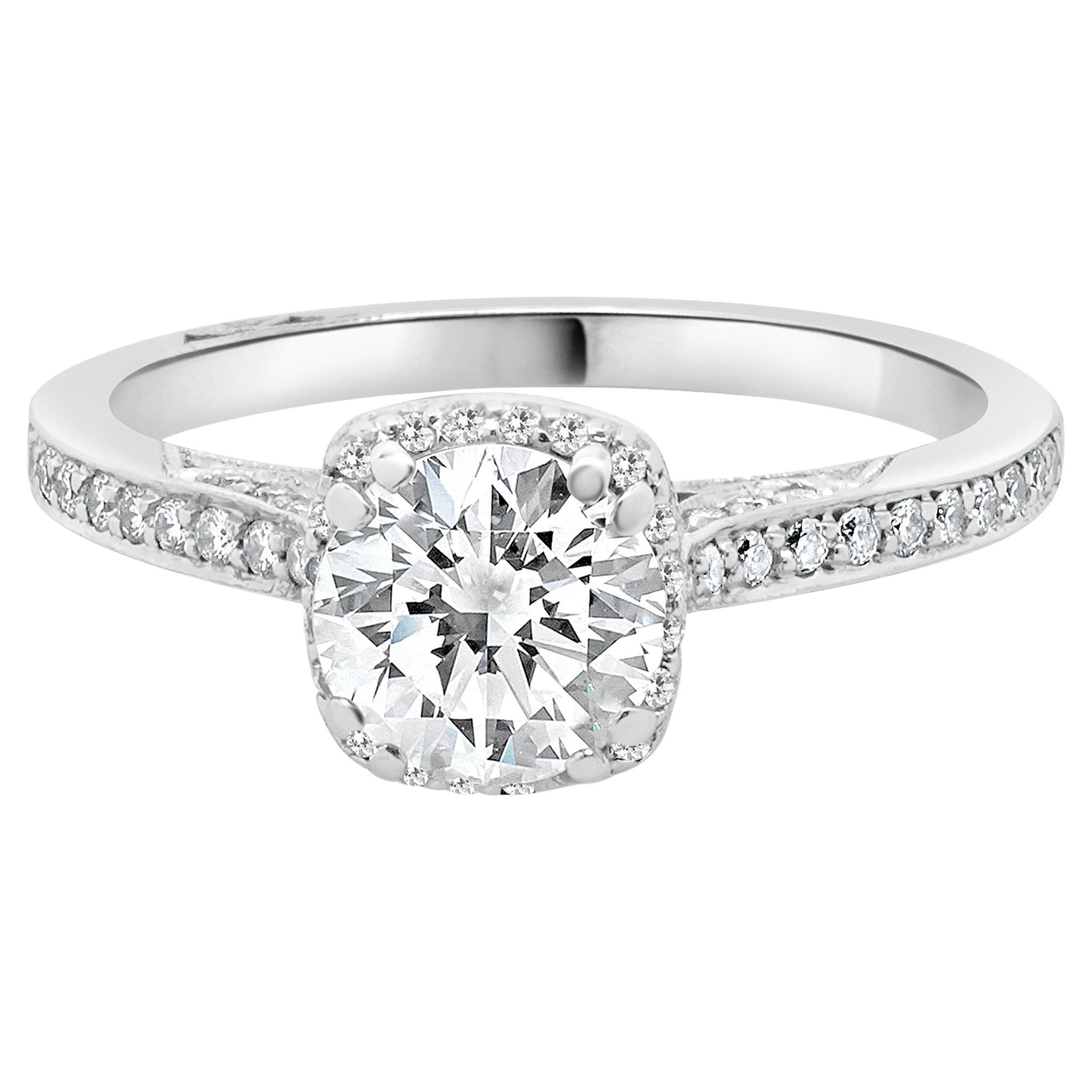 Tacori 18 Karat White Gold Round Brilliant Cut Diamond Engagement Ring For Sale