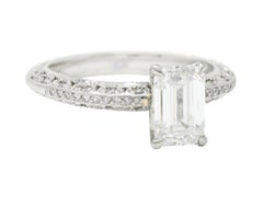 Tacori 1.81 Carats Emerald Cut Diamond Platinum Crescent Engagement Ring GIA