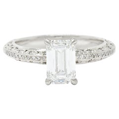 Retro Tacori 1.81 Carats Emerald Cut Diamond Platinum Crescent Engagement Ring GIA