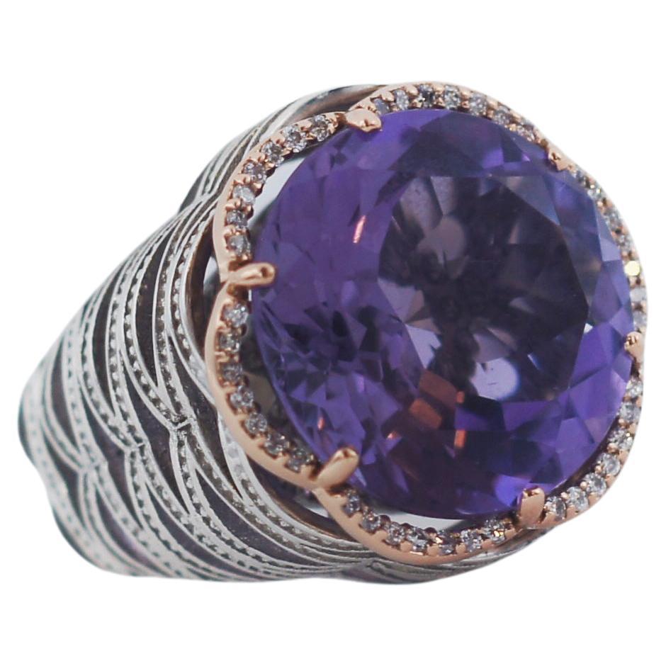 TACORI 18K 925 Amethyst Diamond CrescentCrown Ring For Sale