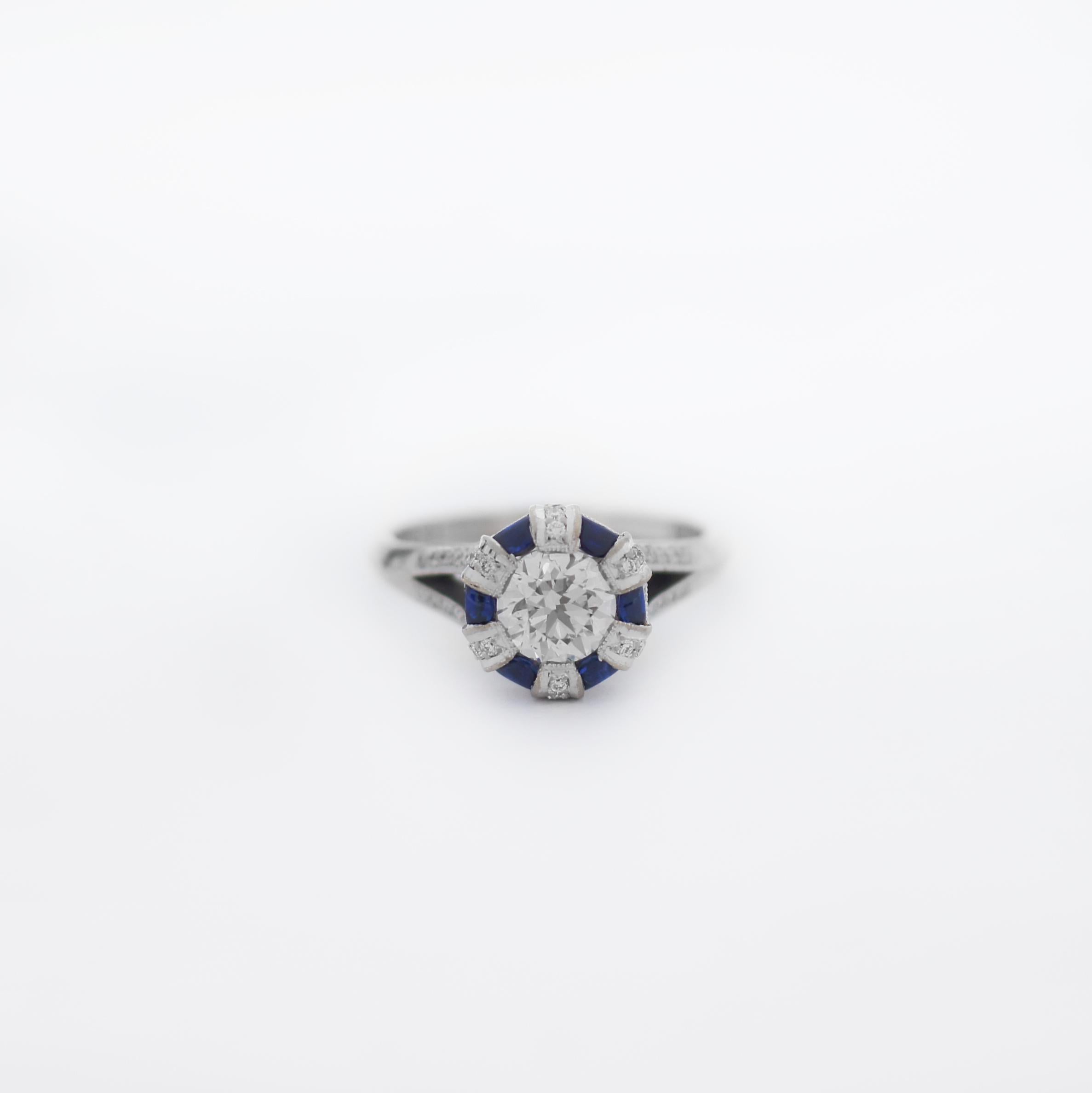 Brilliant Cut Tacori 18K Gold Simply Tacori Sapphire Diamond Halo Engagement Ring For Sale