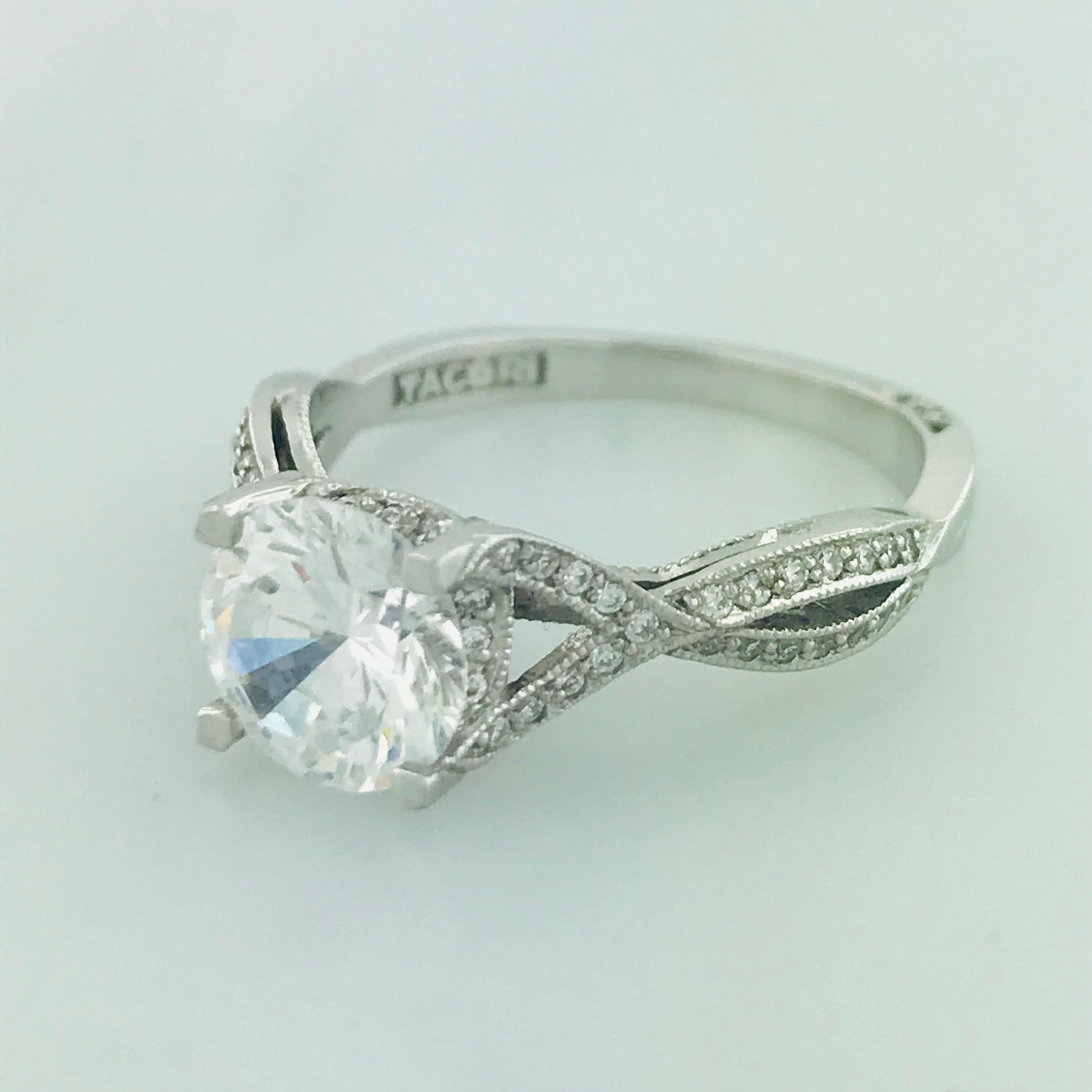 2.00 Tacori Engagement Ring in 18K White Gold w Round Brilliant Cut Diamond For Sale 1