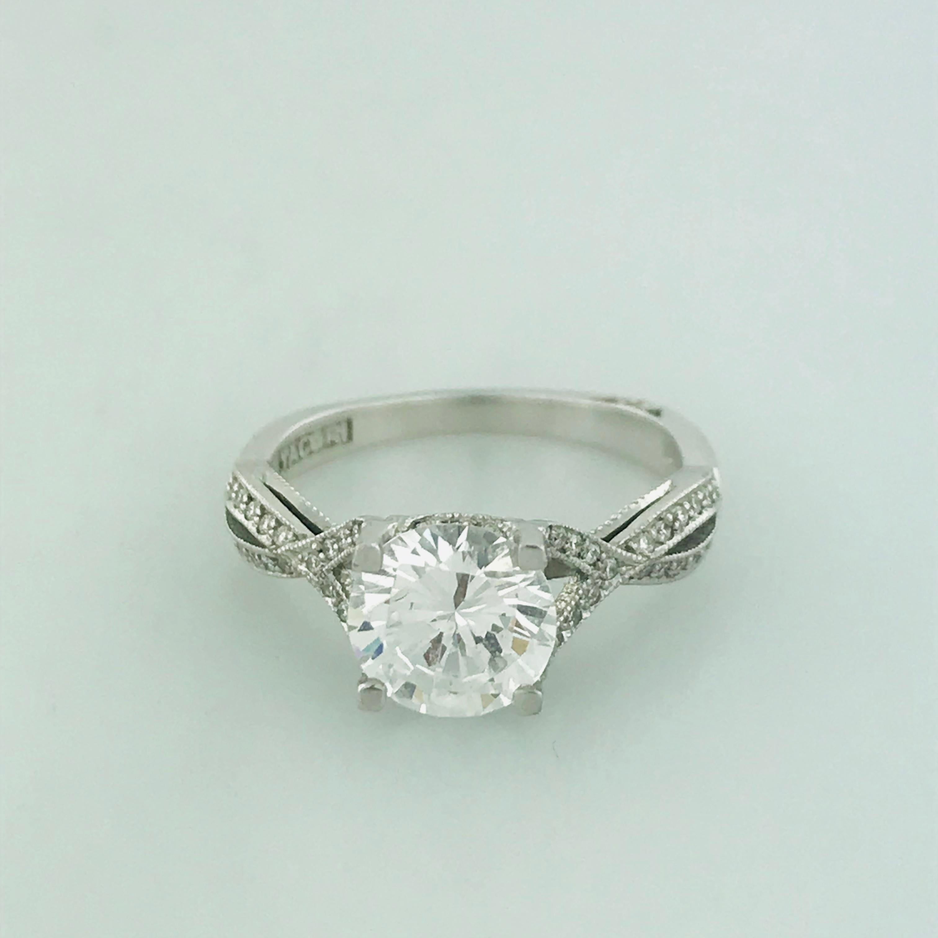2.00 Tacori Engagement Ring in 18K White Gold w Round Brilliant Cut Diamond For Sale 2