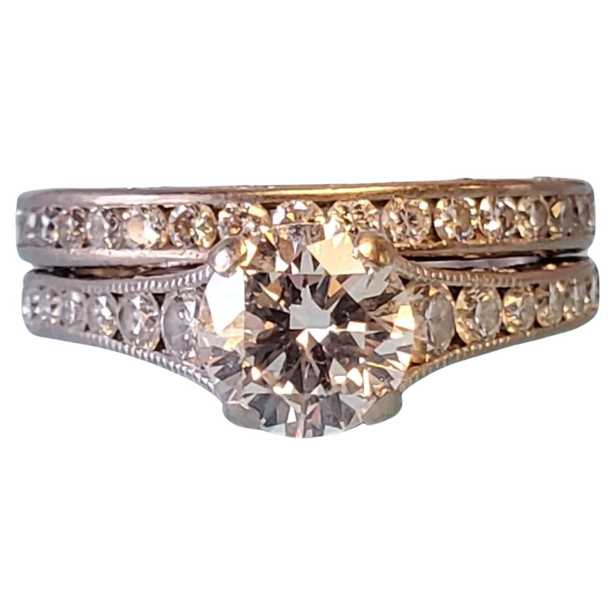 Tacori, bague de fiançailles et alliance en or blanc 18 carats avec diamants de 2,15 ctw en vente