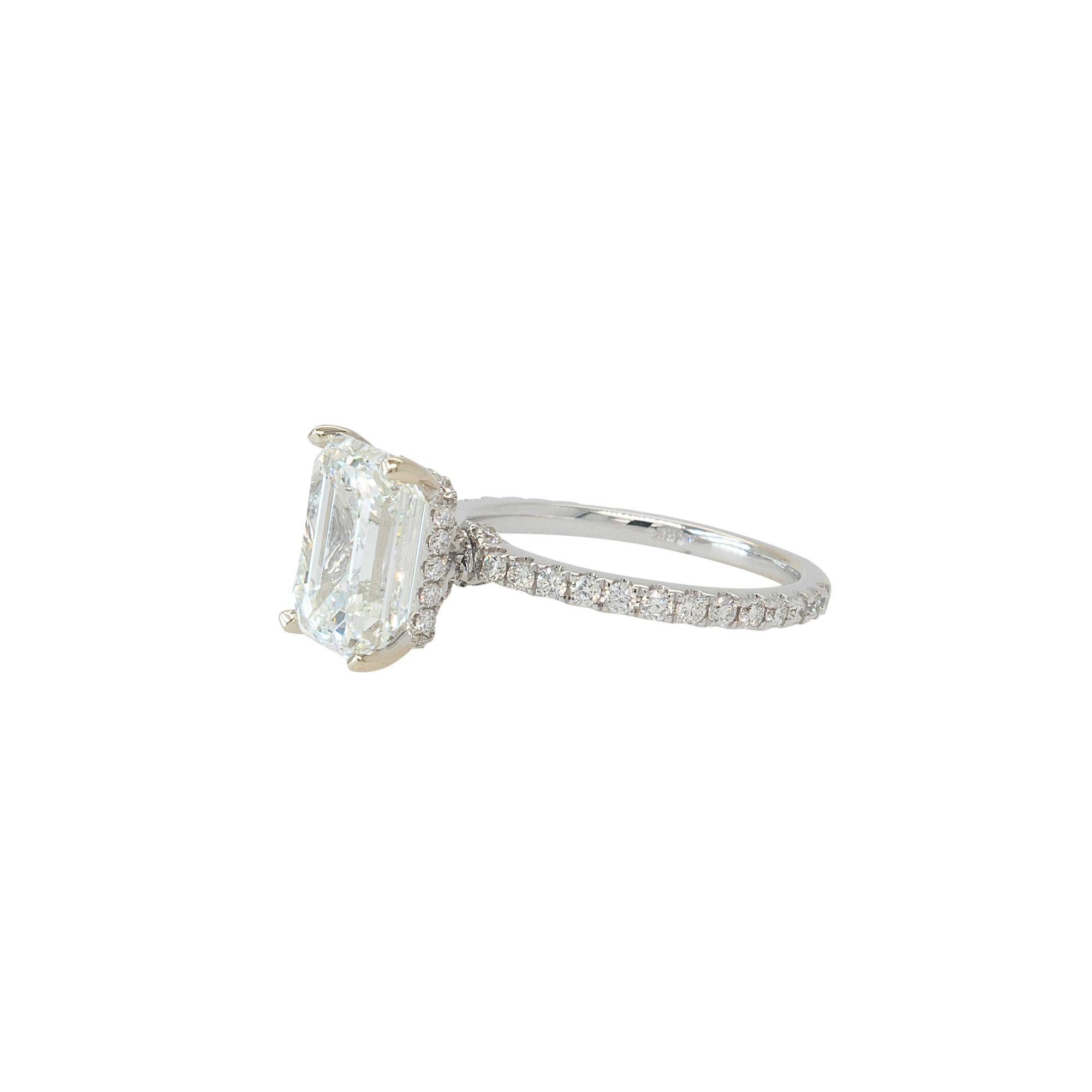 Center Details: 4.02ct Emerald Cut Natural Diamond
I Color VS1 Clarity EC
GIA #6183603790 
10.4mm x 8.0mm x 4.6mm
Ring Material: 18k White Gold Approx 0.62ctw Natural Diamonds
Ring Size: 6.5 (can be sized)
Total Weight: 3.6g (2.3dwt)
This item comes