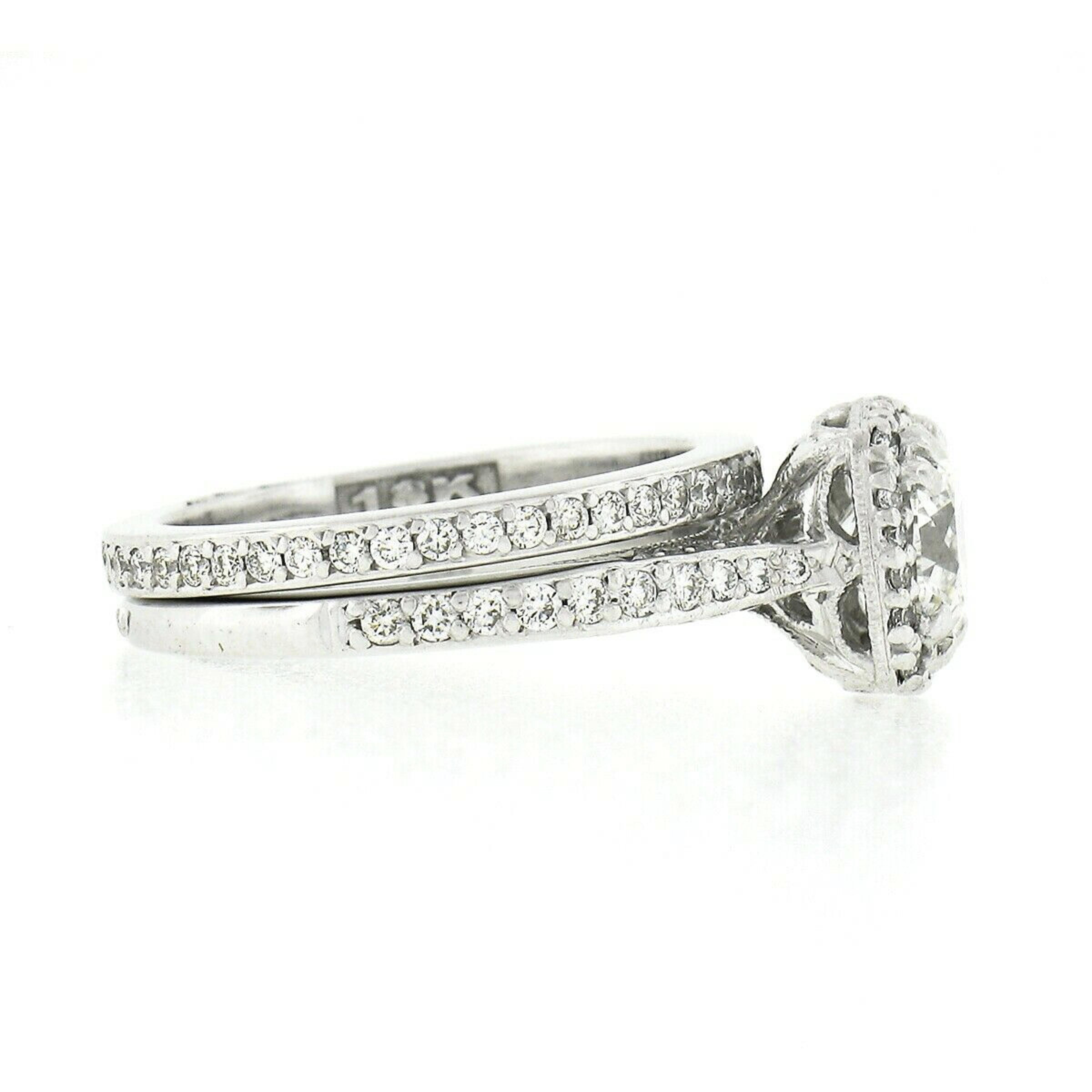Tacori 18k White Gold GIA Round Diamond Halo Engagement Ring & Wedding Band Set 1
