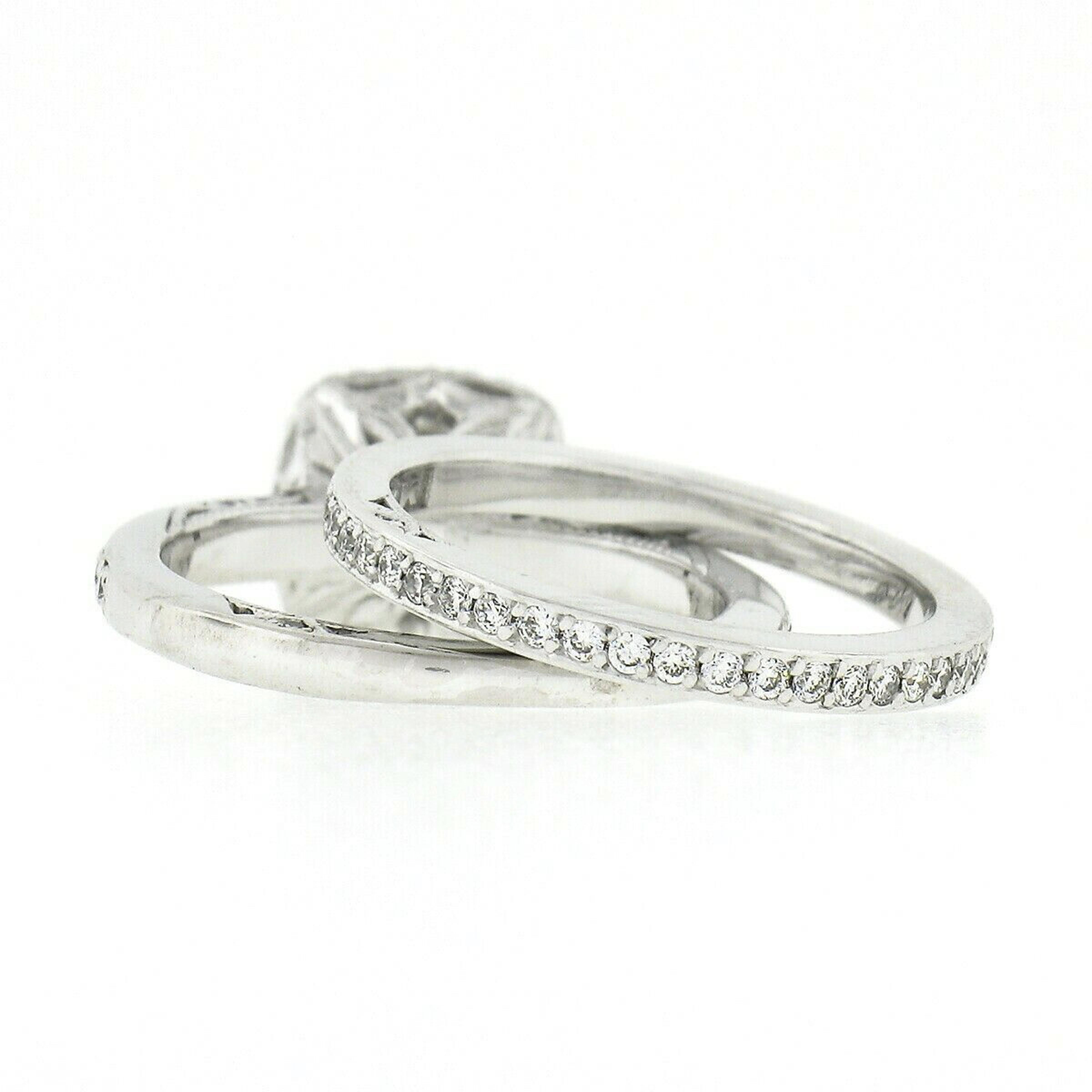 Tacori 18k White Gold GIA Round Diamond Halo Engagement Ring & Wedding Band Set 2