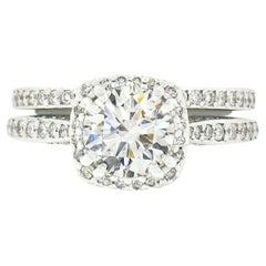 Tacori 18k White Gold GIA Round Diamond Halo Engagement Ring & Wedding Band Set